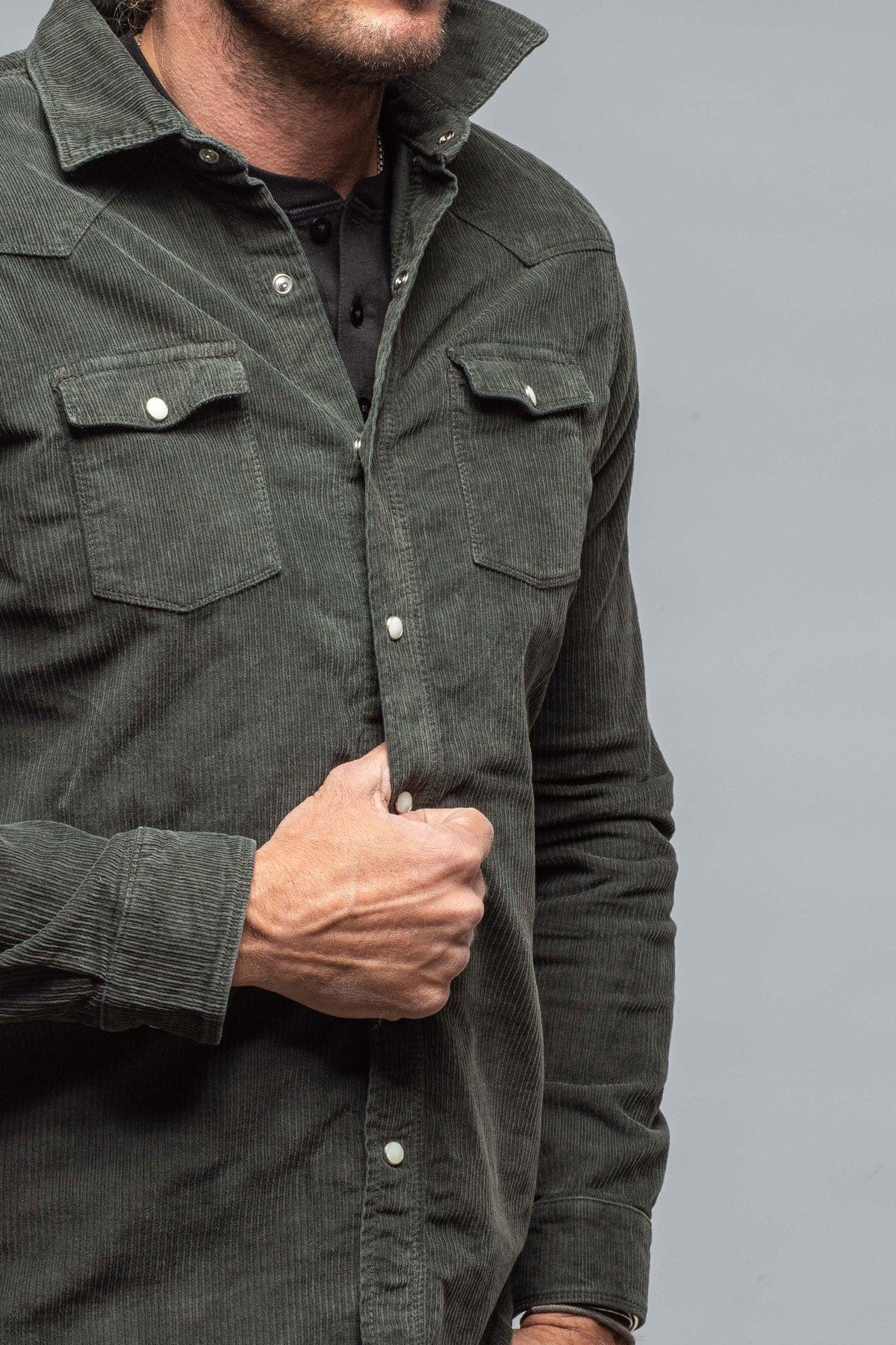 Brooks Corduroy Snap Shirt In Muschio - AXEL'S