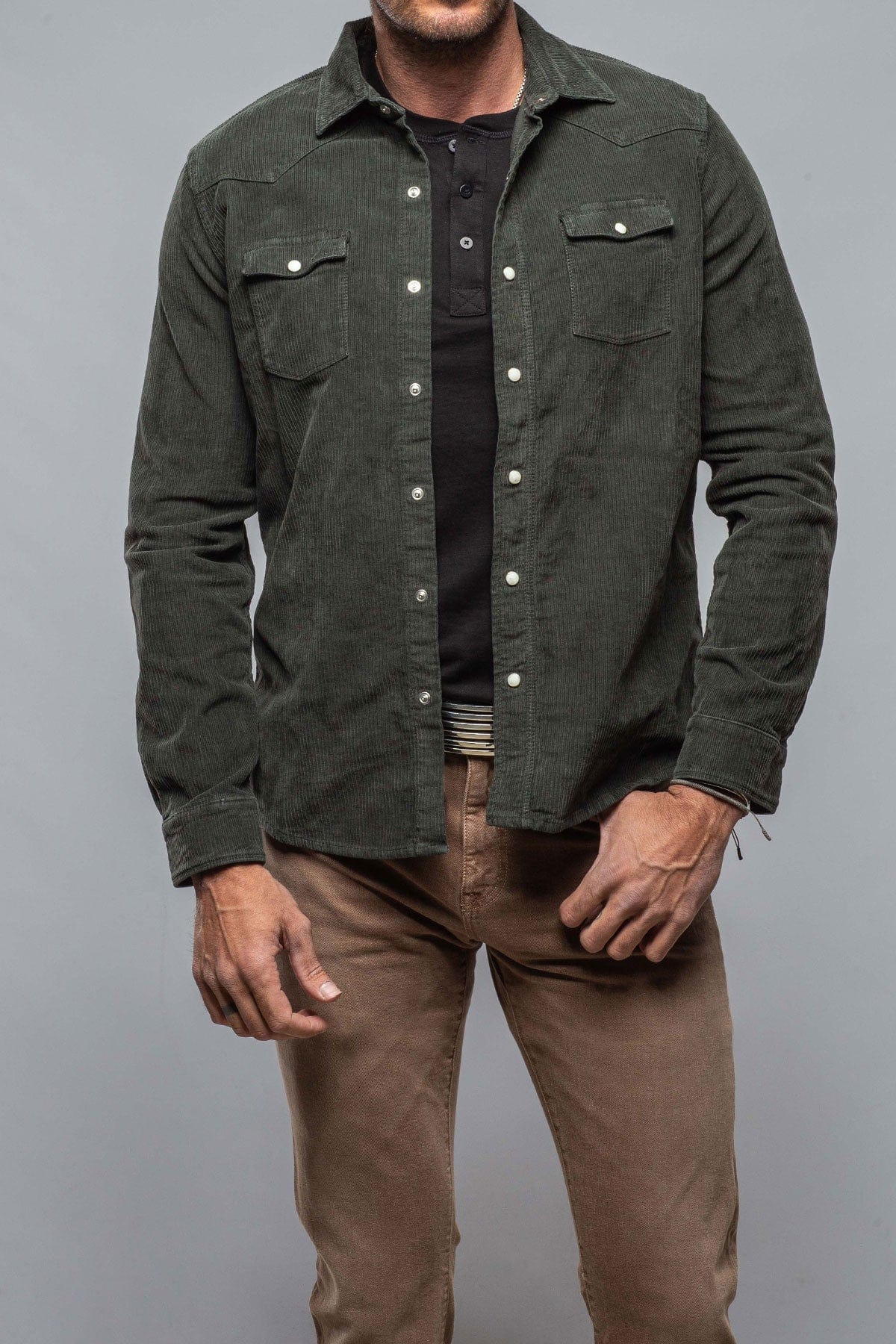 Brooks Corduroy Snap Shirt In Muschio - AXEL'S