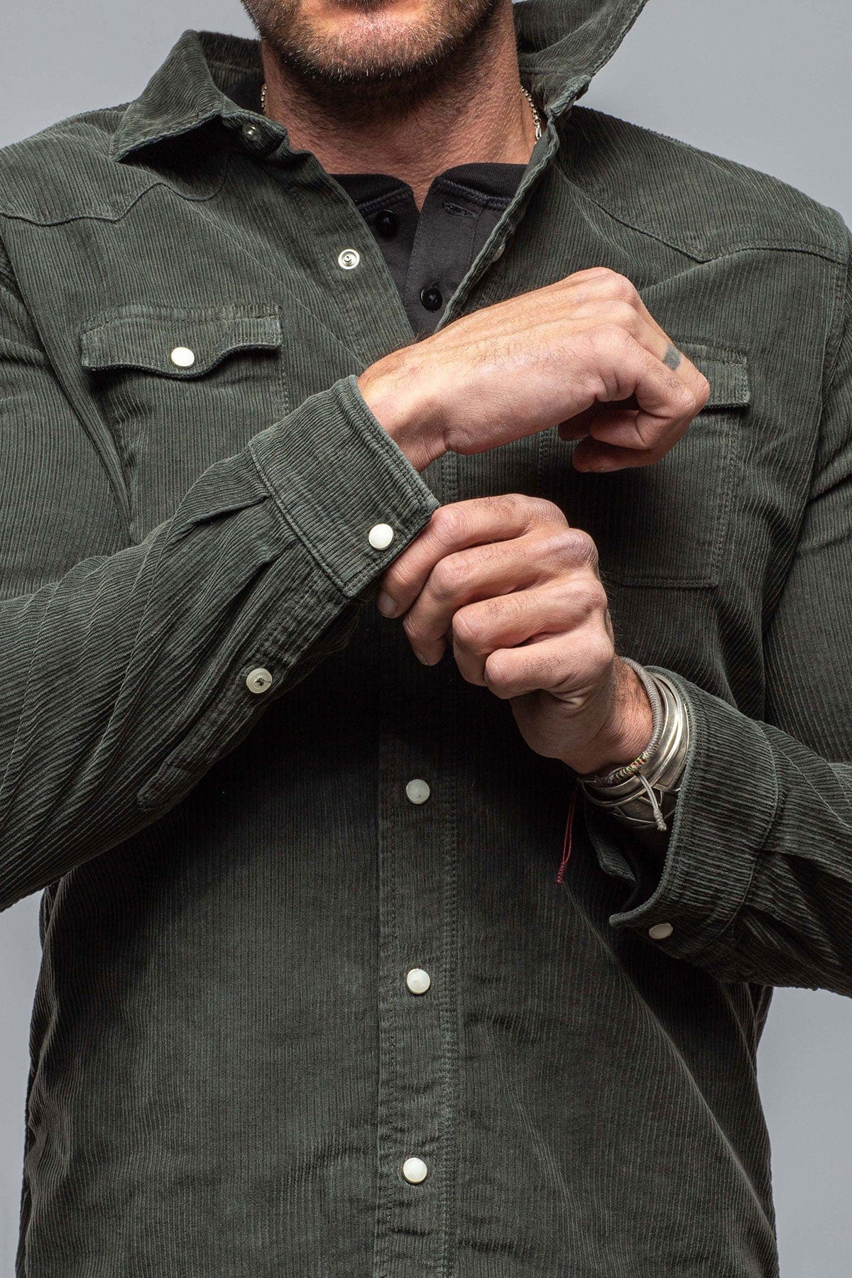 Brooks Corduroy Snap Shirt In Muschio - AXEL'S
