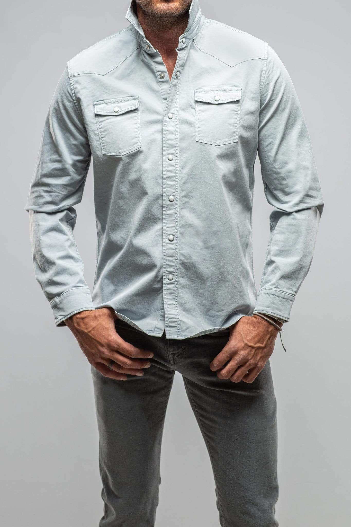 Axel's Premium Denim Cassidy Snap Shirt In Turchese | Mens - Snap Shirts