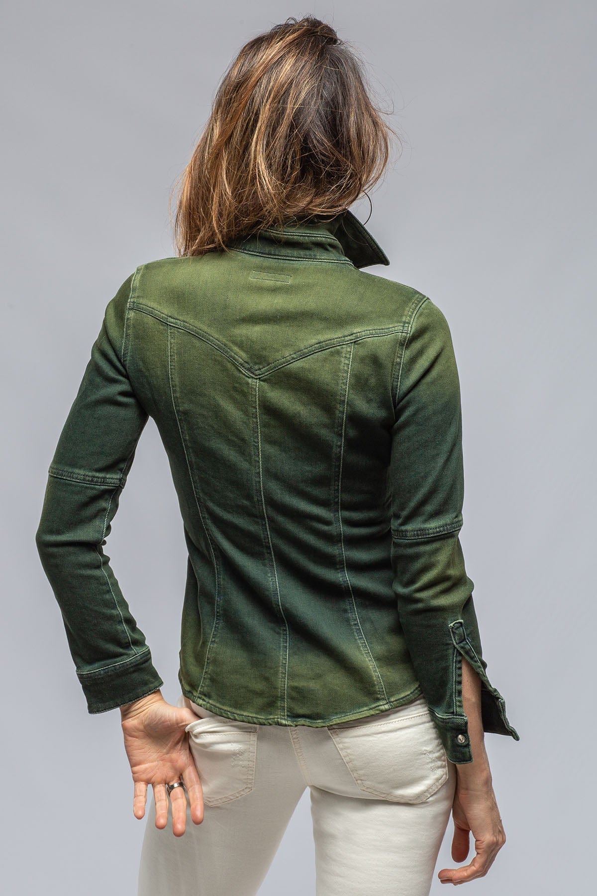 Maddi Fitted Western Snap Shirt In Avocado Over Dye - AXEL'S