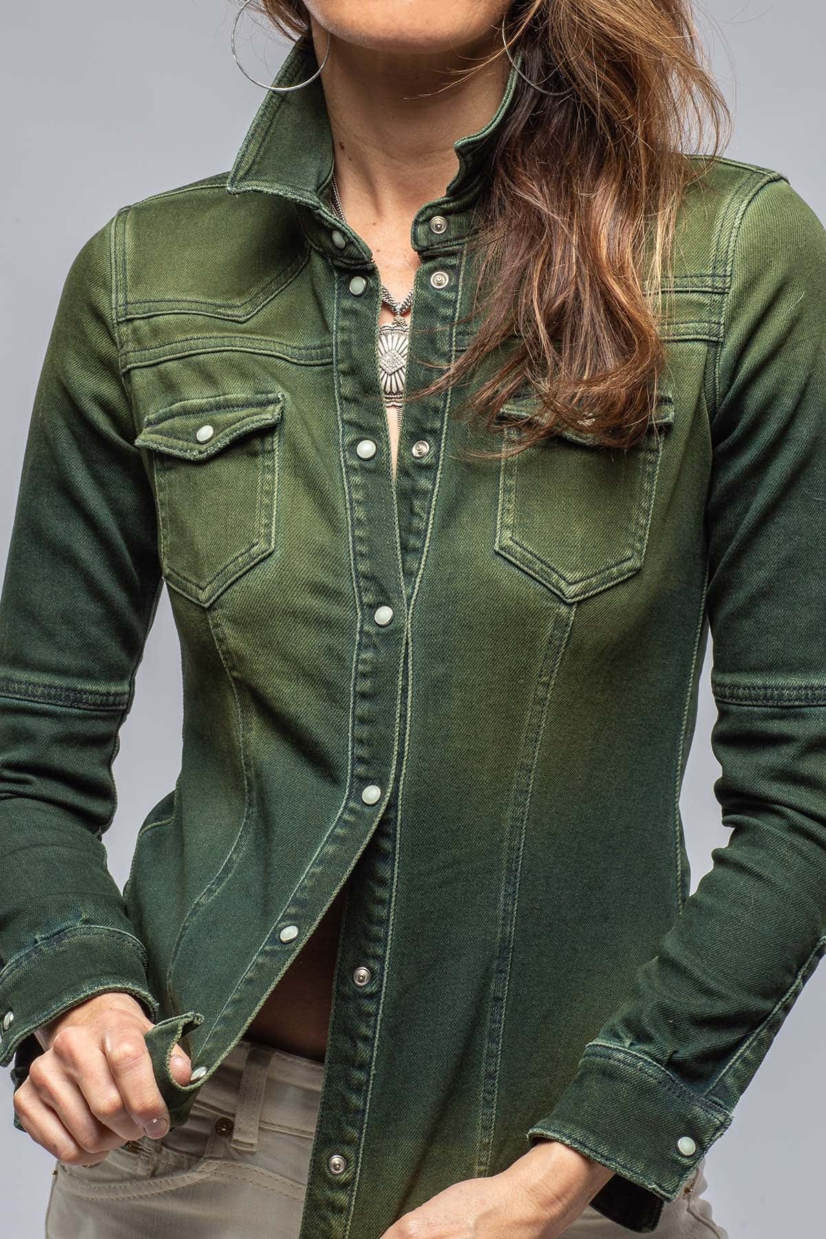 Maddi Fitted Western Snap Shirt In Avocado Over Dye - AXEL'S