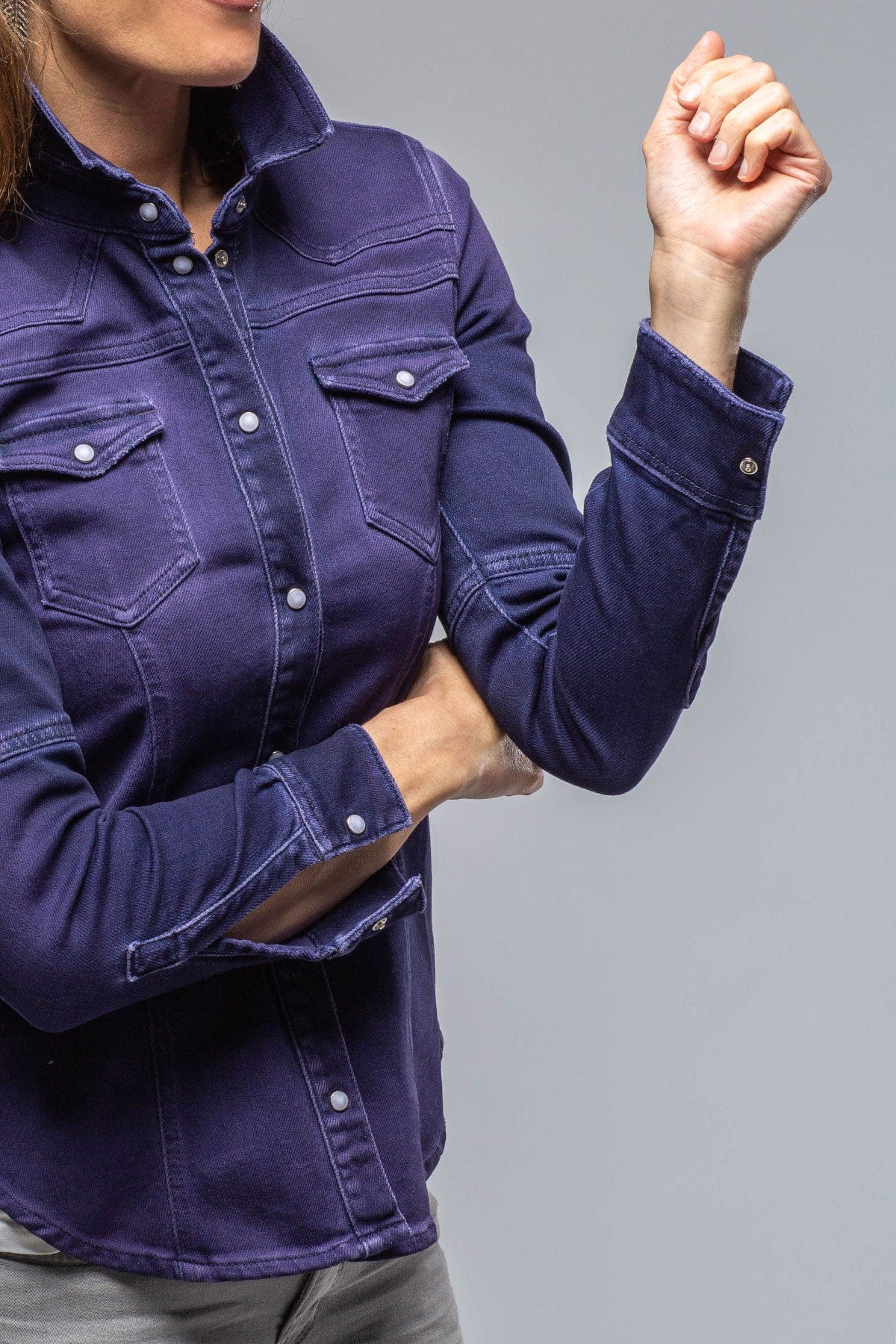 Maddi Fitted Western Snap Shirt In Blueberry - AXEL'S
