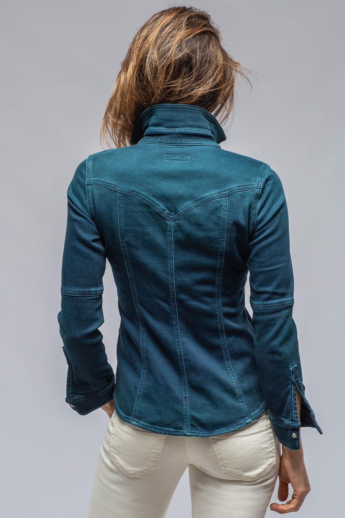Maddi Fitted Western Snap Shirt In Petrol Over Dye - AXEL'S