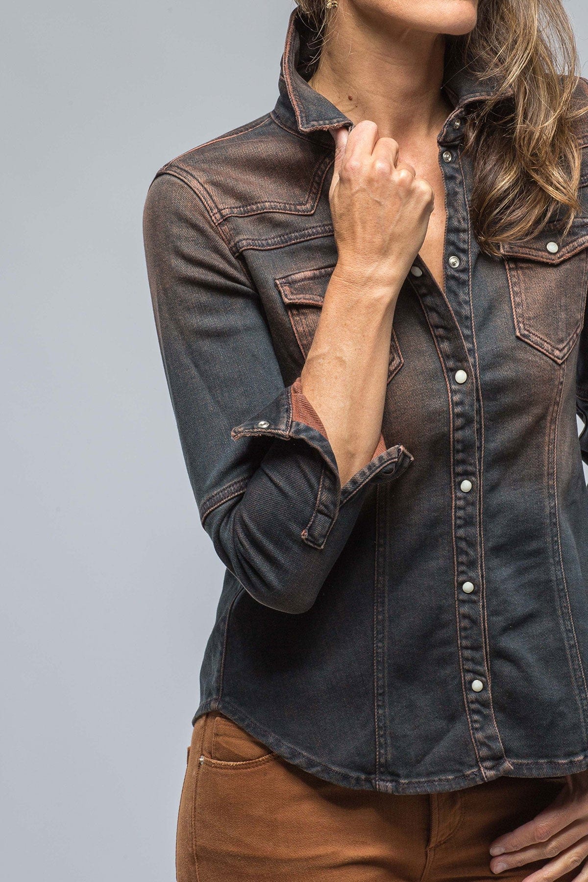 Maddi Fitted Western Snap Shirt In Ruggine Over Dye - AXEL'S