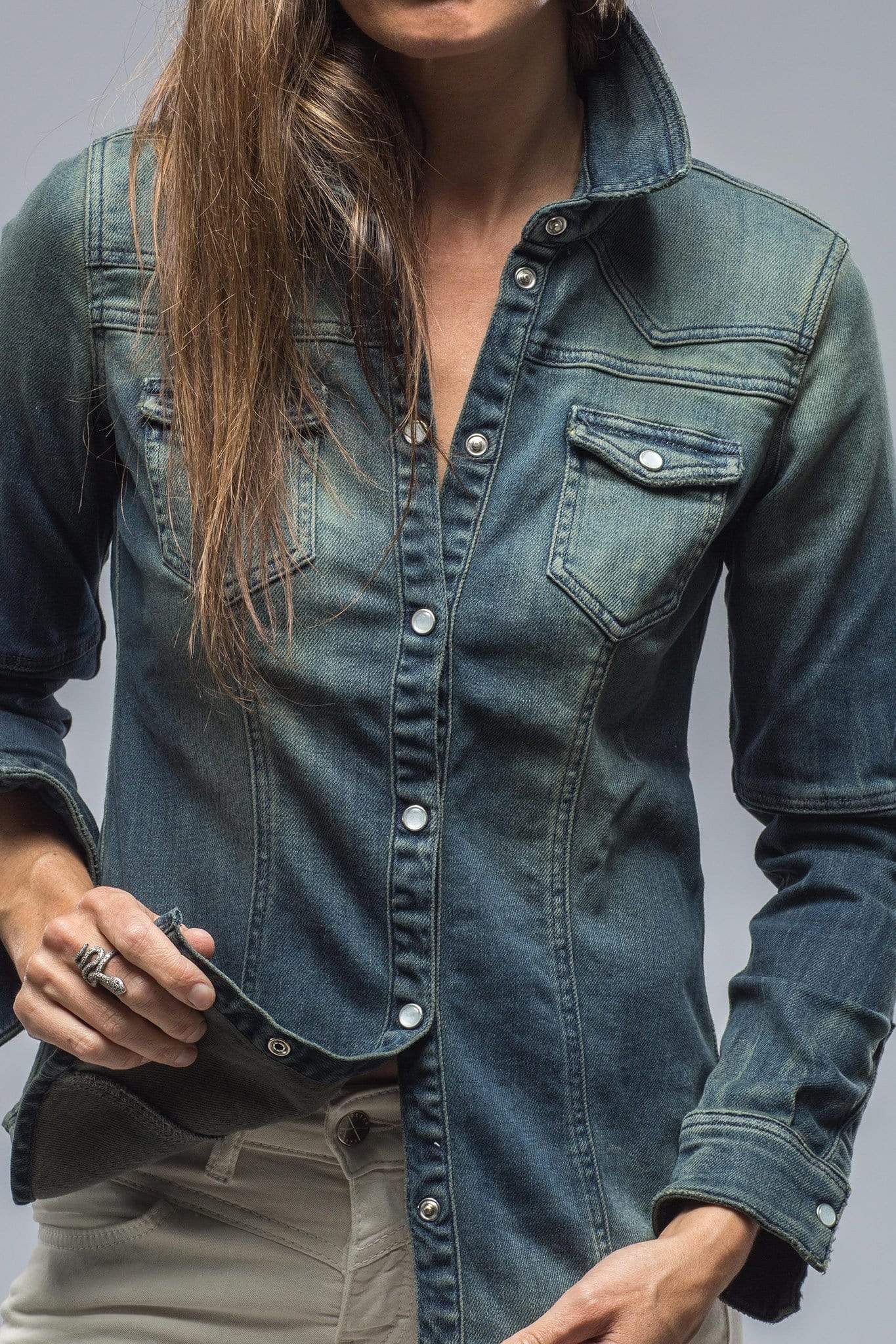 Maddi Western Snap Shirt In Green Over Dye - AXEL'S