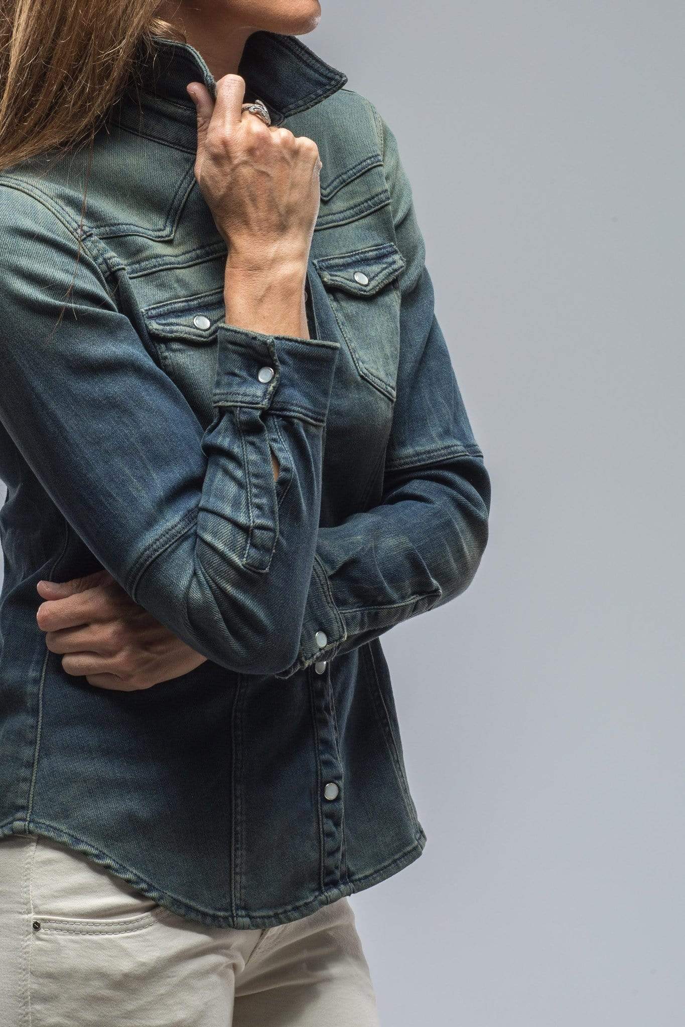 Maddi Western Snap Shirt In Green Over Dye - AXEL'S