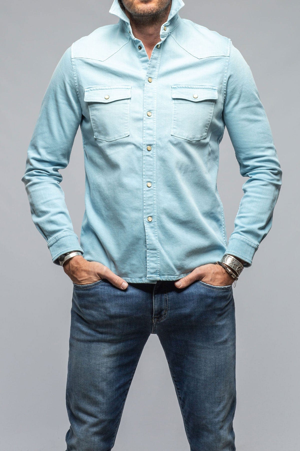 Axel's Premium Denim Ranger Colored Denim Snap Shirt In Pervinka | Mens - Snap Shirts