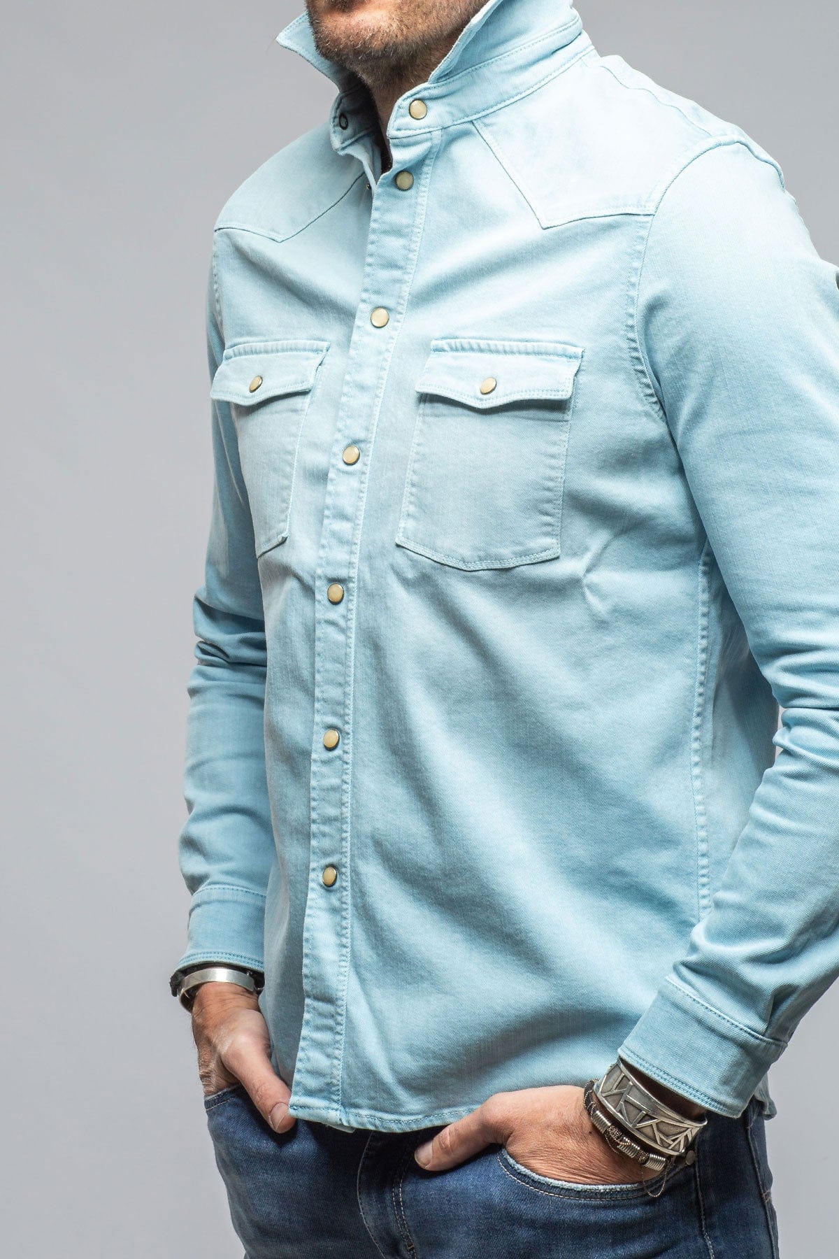 Axel's Premium Denim Ranger Colored Denim Snap Shirt In Pervinka | Mens - Snap Shirts