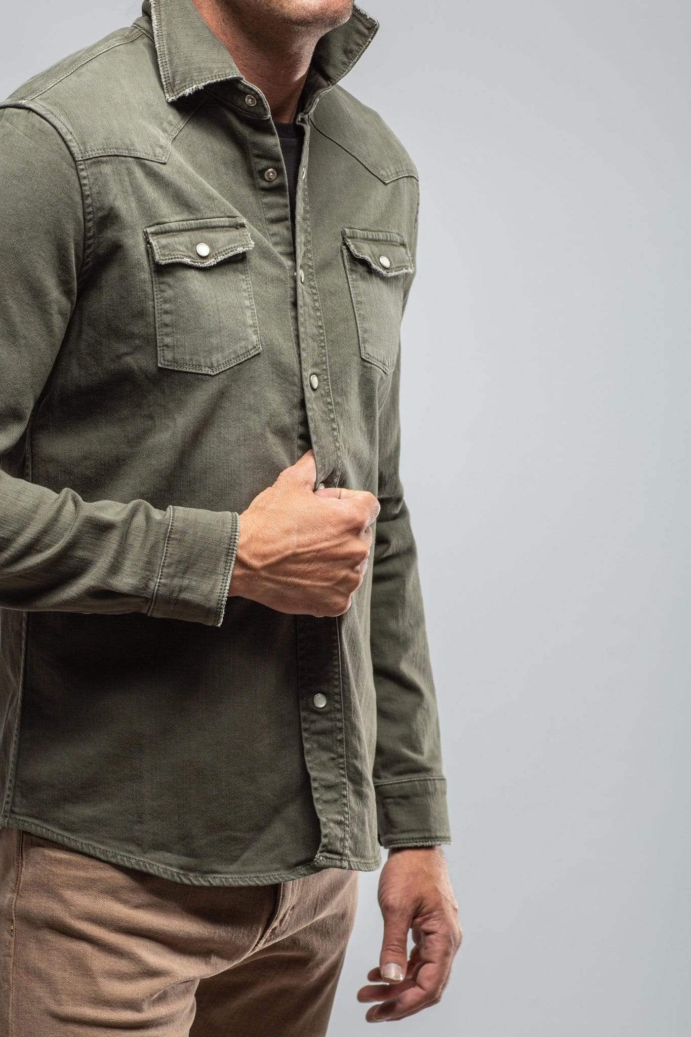 Ranger Colored Denim Snap Shirt In Army - AXEL'S
