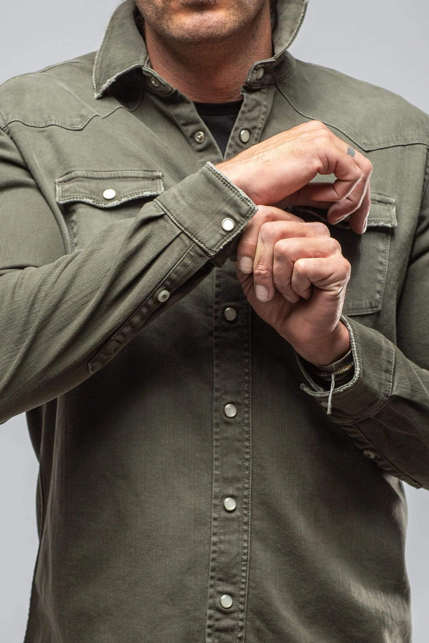 Ranger Colored Denim Snap Shirt In Army - AXEL'S