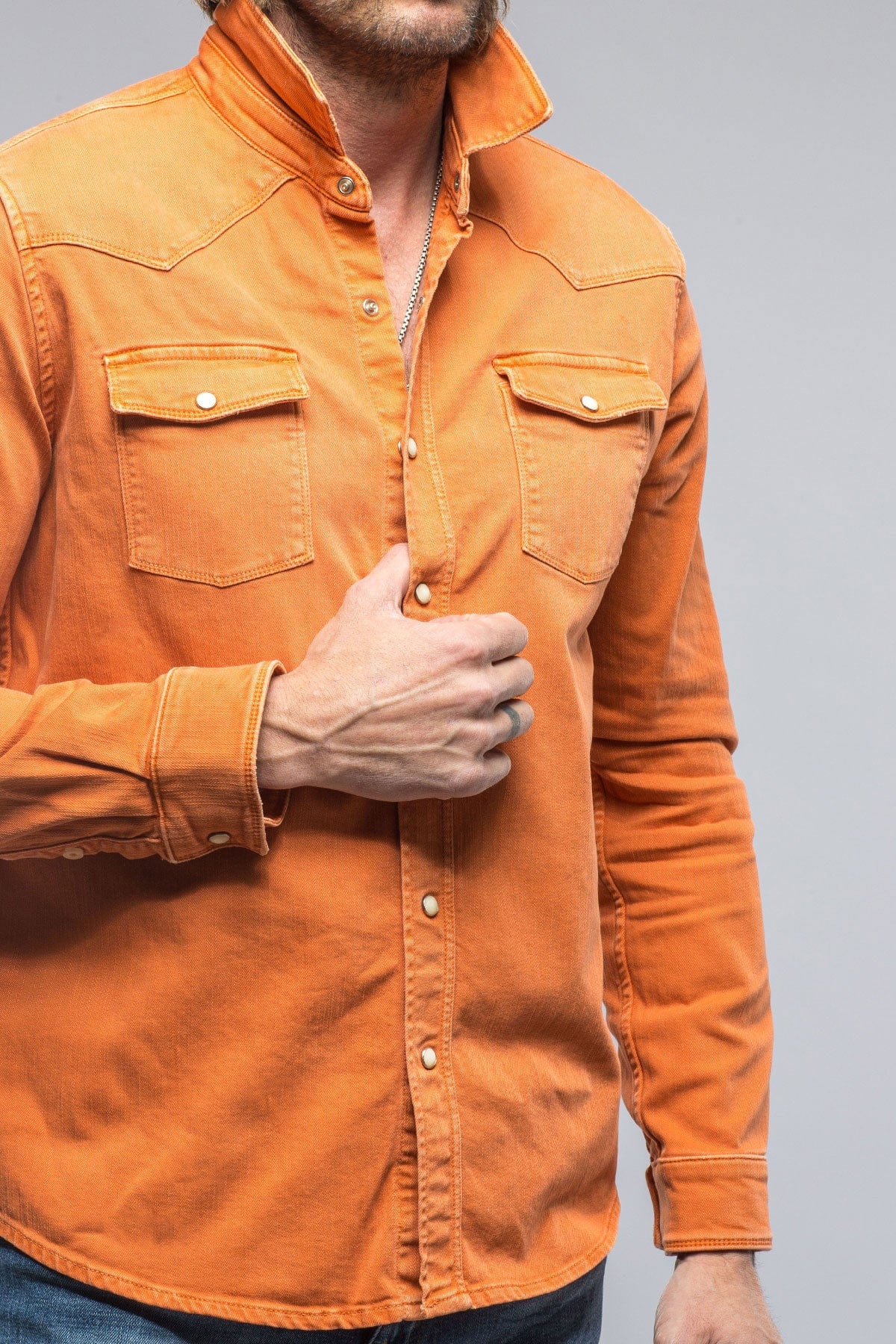 Ranger Colored Denim Snap Shirt In Arrancione - AXEL'S