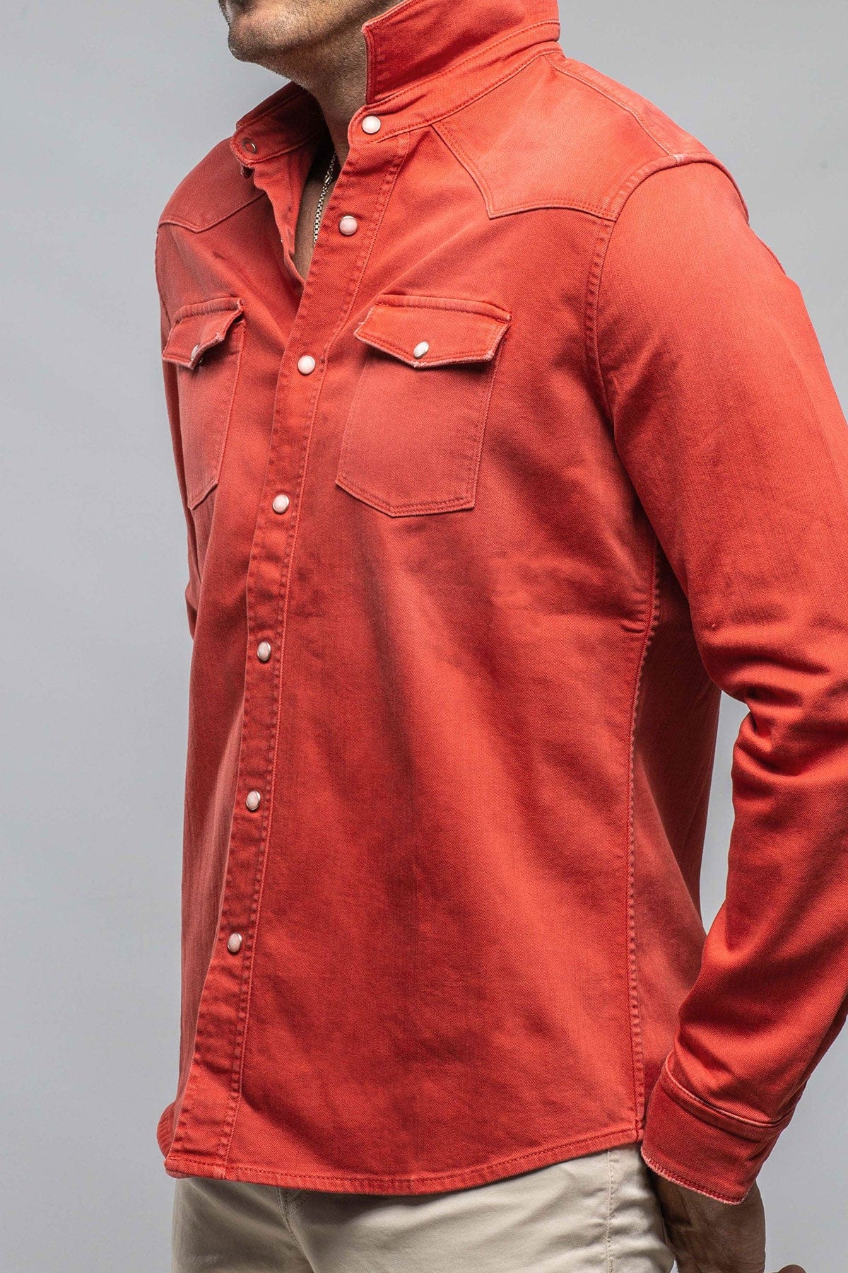 Axel's Premium Denim Ranger Colored Denim Snap Shirt In Corallo | Unclassified