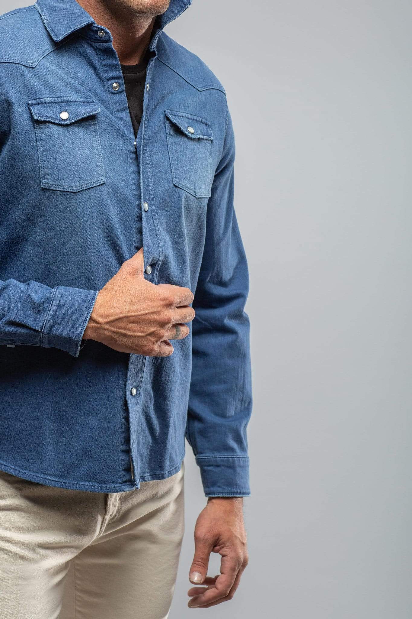 Ranger Colored Denim Snap Shirt In Indaco - AXEL'S