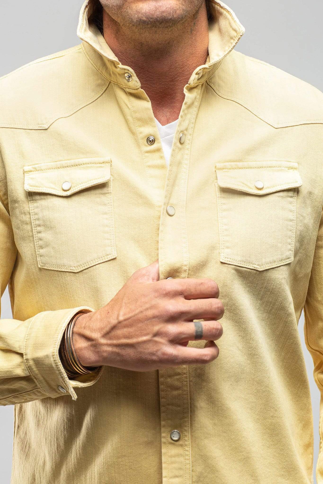 Ranger Colored Denim Snap Shirt In Limone - AXEL'S