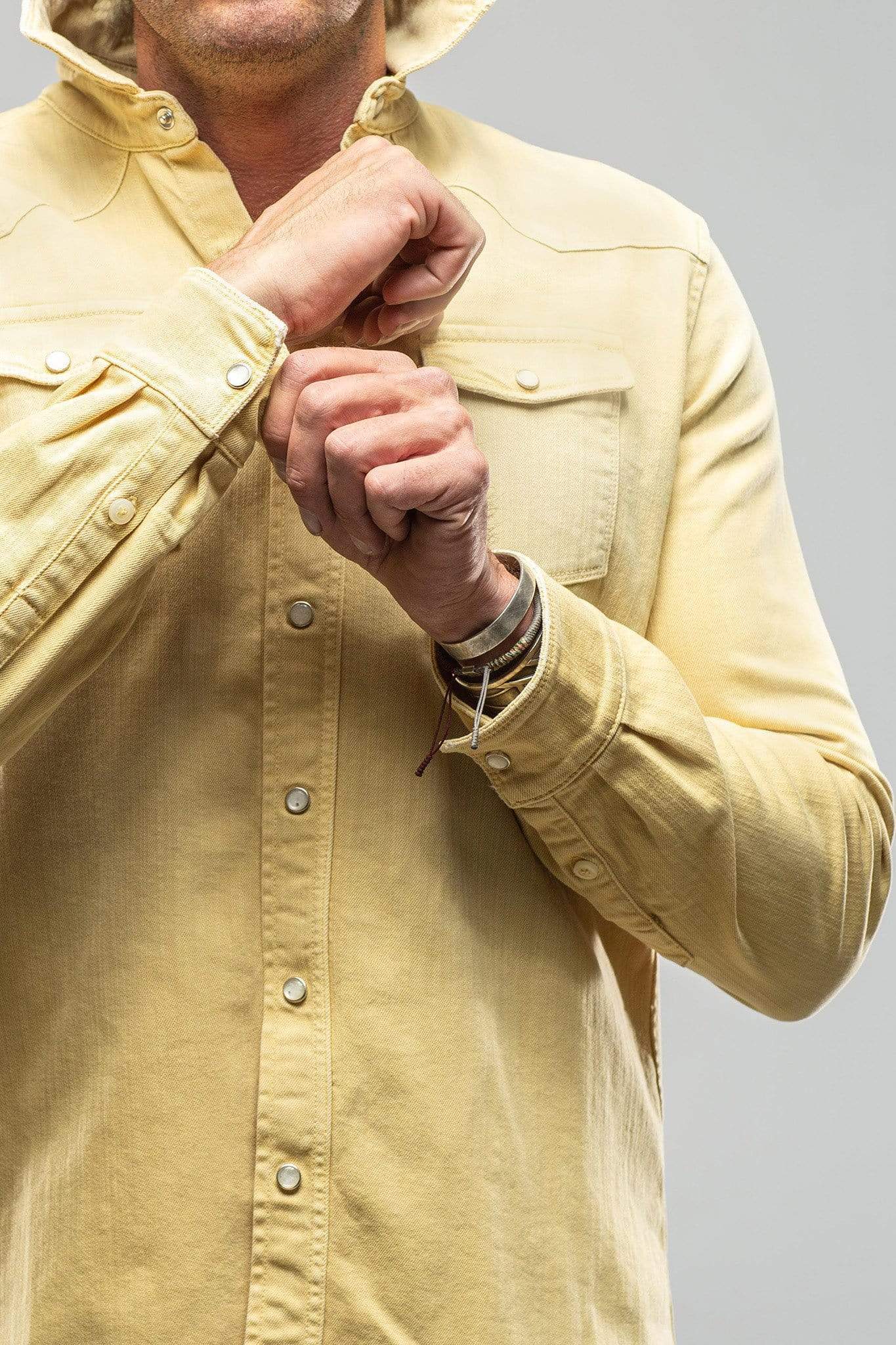 Ranger Colored Denim Snap Shirt In Limone - AXEL'S