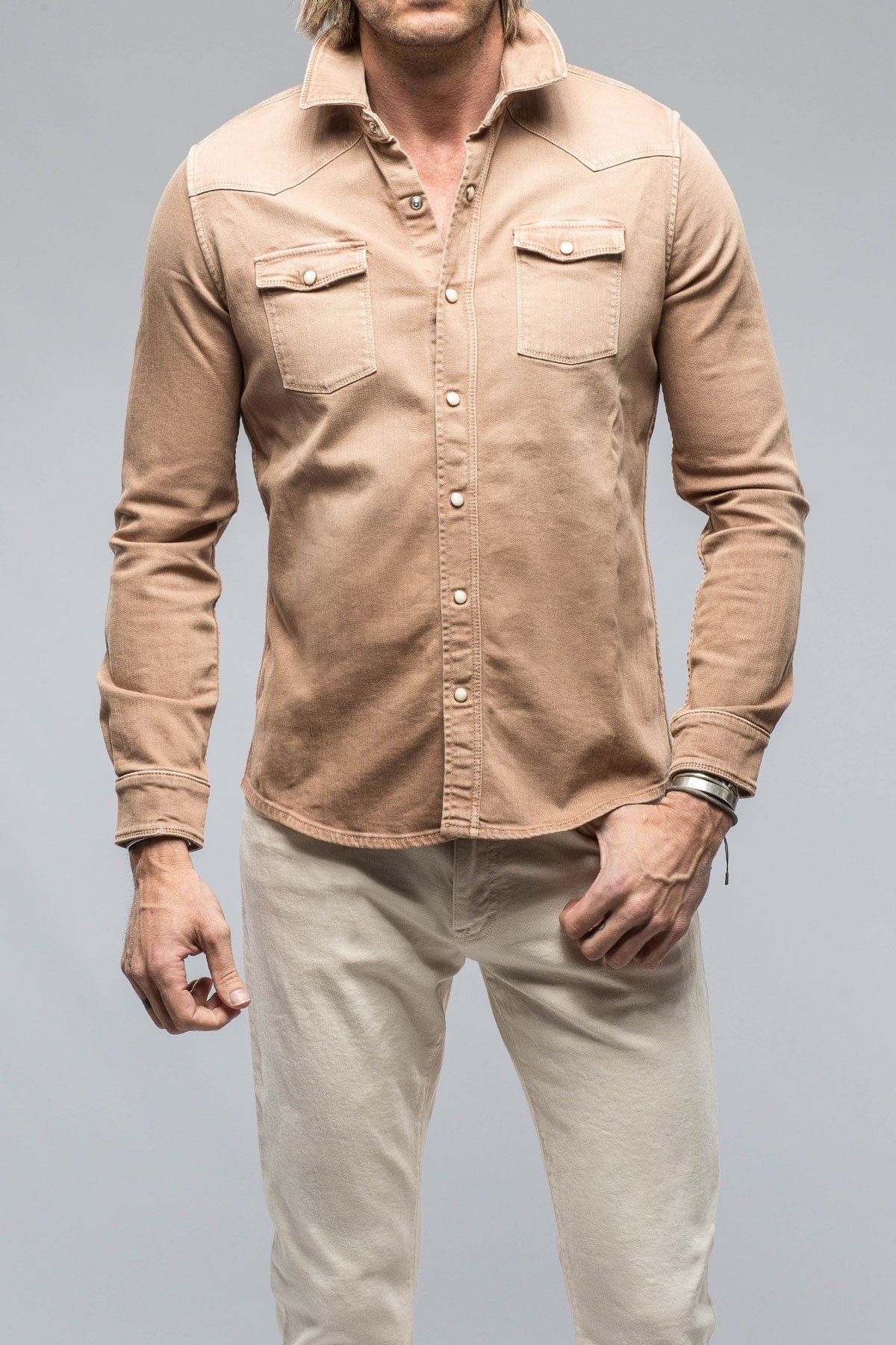 Ranger Colored Denim Snap Shirt In Melone - AXEL'S