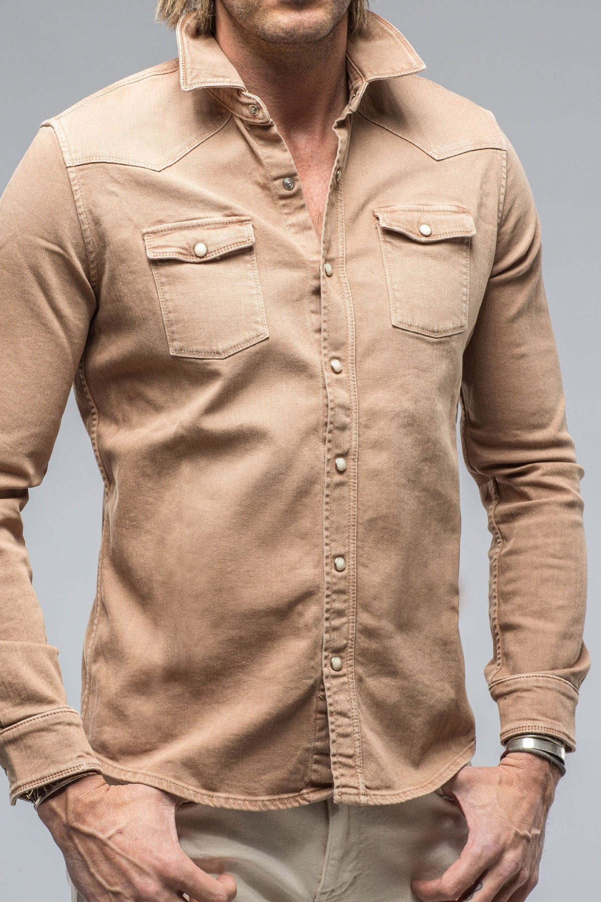 Ranger Colored Denim Snap Shirt In Melone - AXEL'S