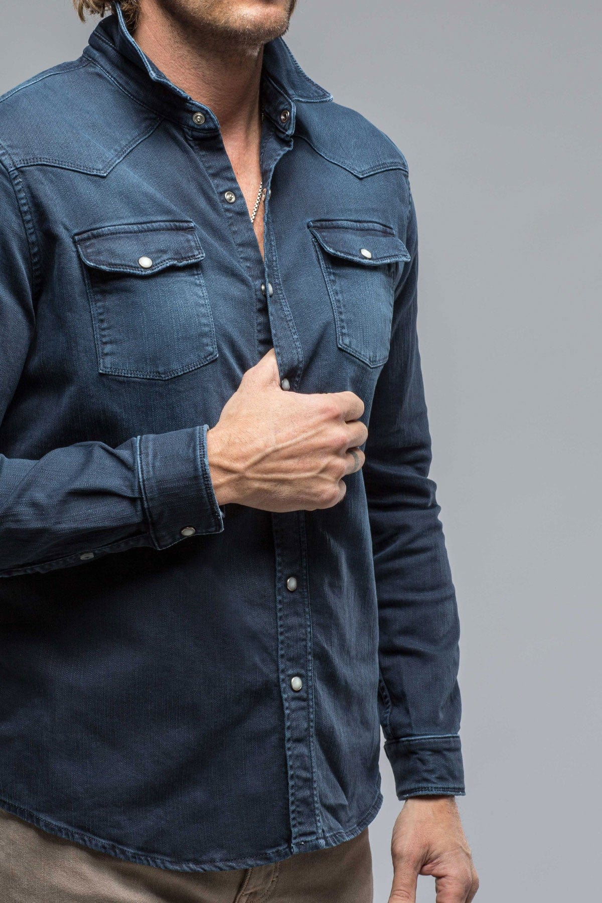 Ranger Colored Denim Snap Shirt In Blue Navy - AXEL'S