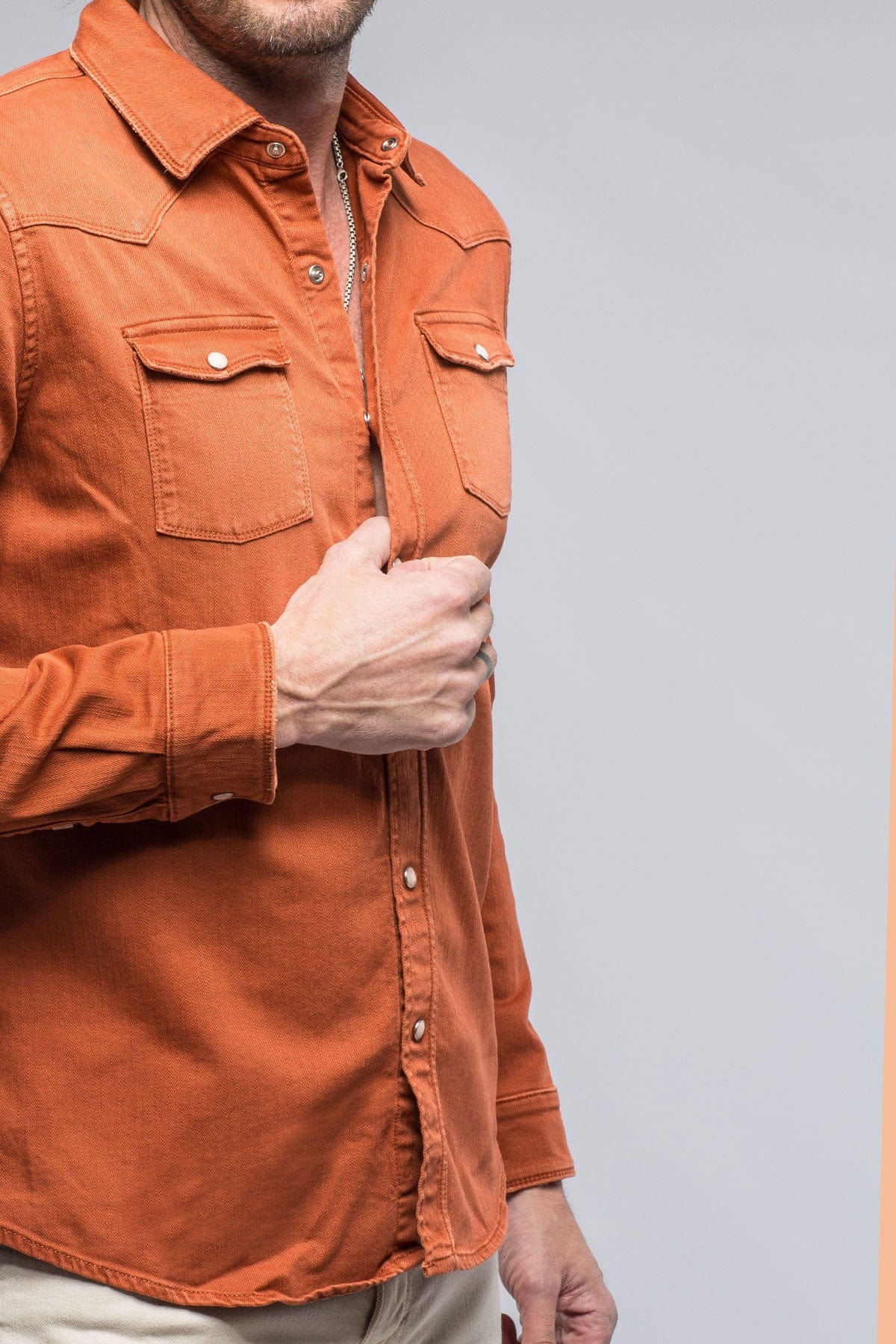 Ranger Colored Denim Snap Shirt In Coccio - AXEL'S