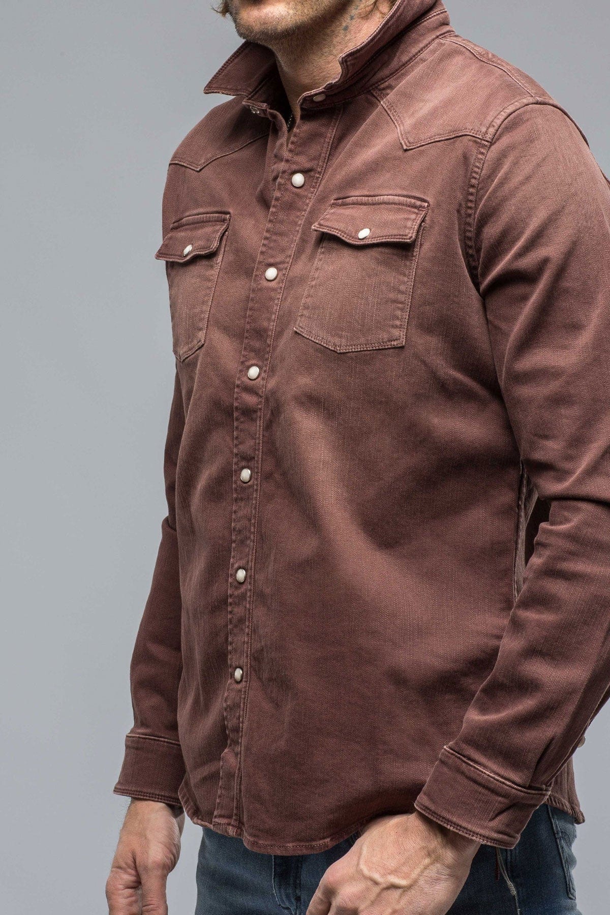 Ranger Colored Denim Snap Shirt In Mogano - AXEL'S