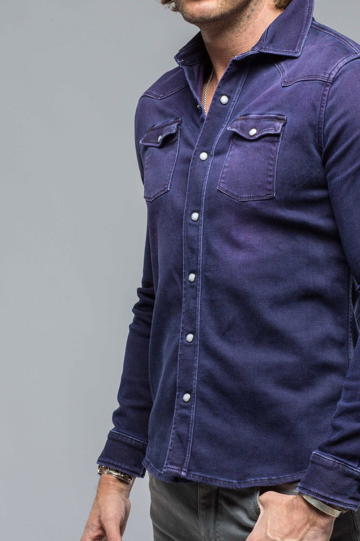 Roper Over-Dyed Western Snap Shirt In Mirtillo - AXEL'S