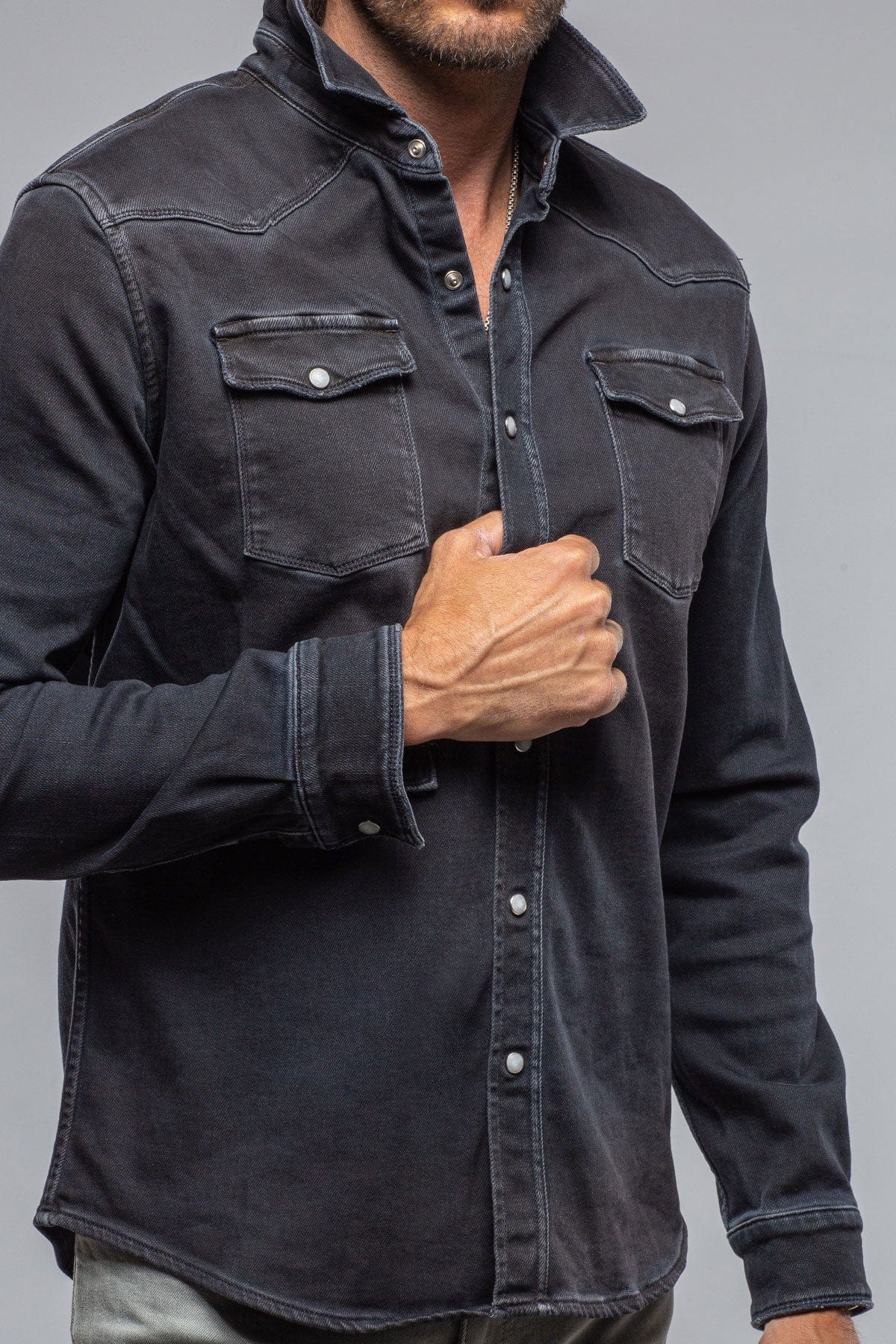 Roper Over-Dyed Western Snap Shirt In Nero - AXEL'S