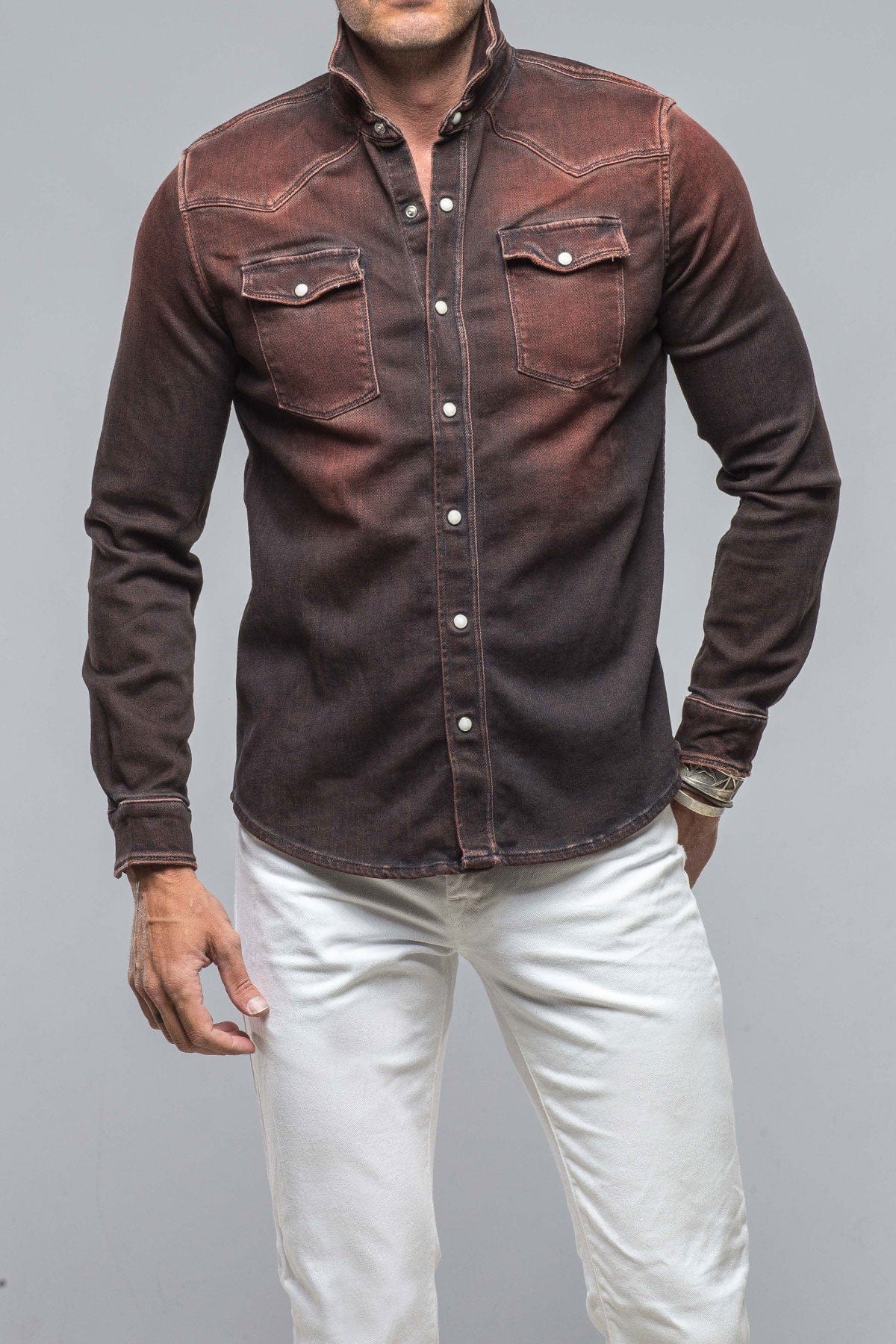Roper Over-Dyed Western Snap Shirt In Ruggine Rust - AXEL'S