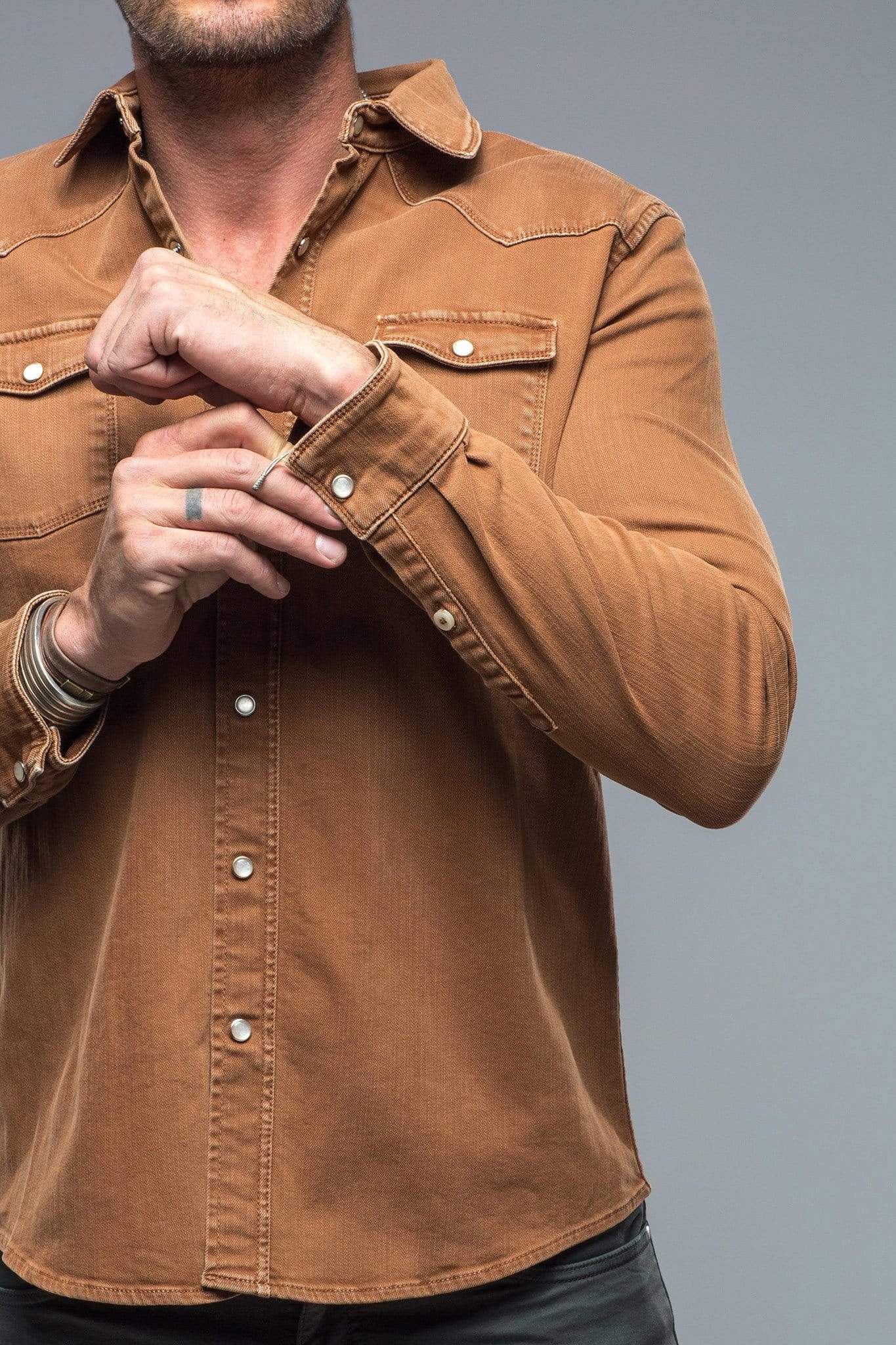 Ranger Colored Denim Snap Shirt In Stoned Ruggine - AXEL'S