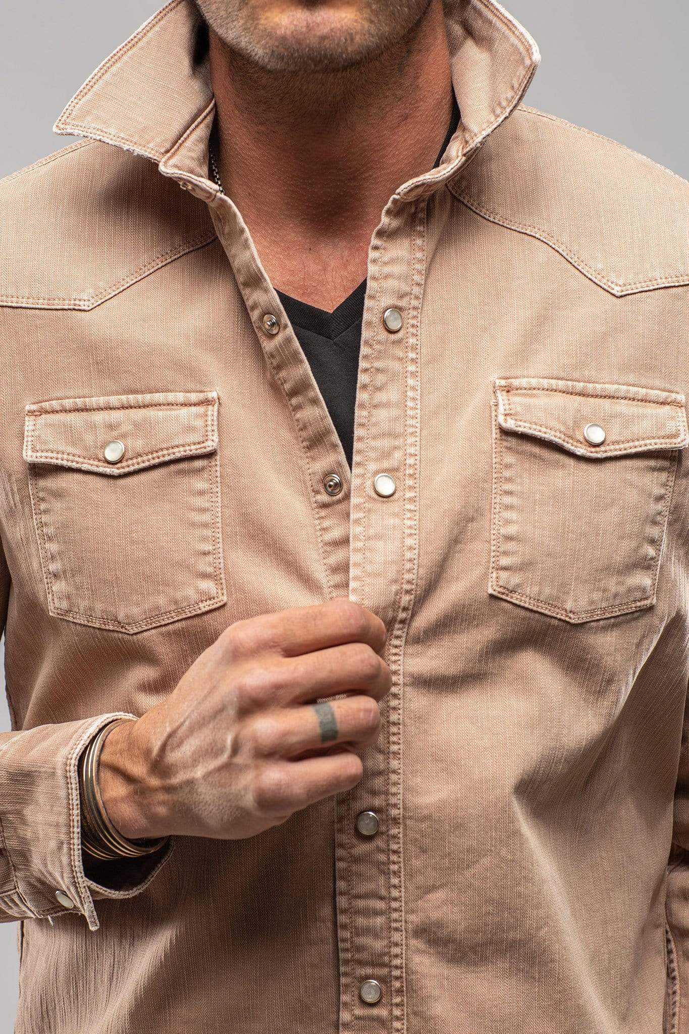 Silverton Denim Snap Overshirt In Desert - AXEL'S
