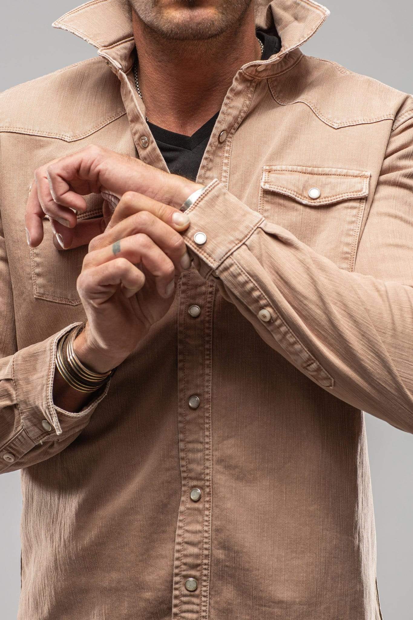 Silverton Denim Snap Overshirt In Desert - AXEL'S