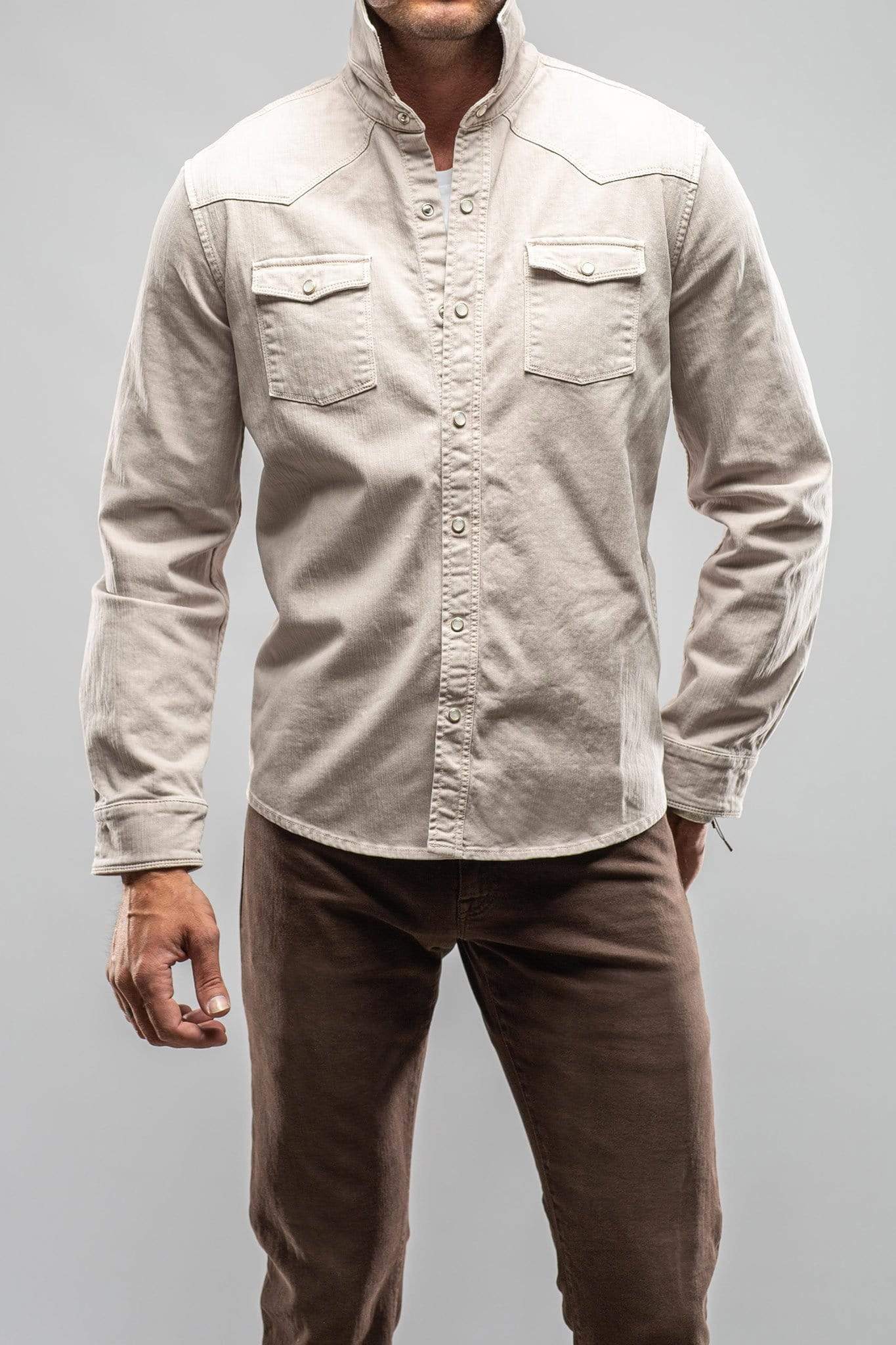 Silverton Denim Snap Overshirt In Sasso - AXEL'S
