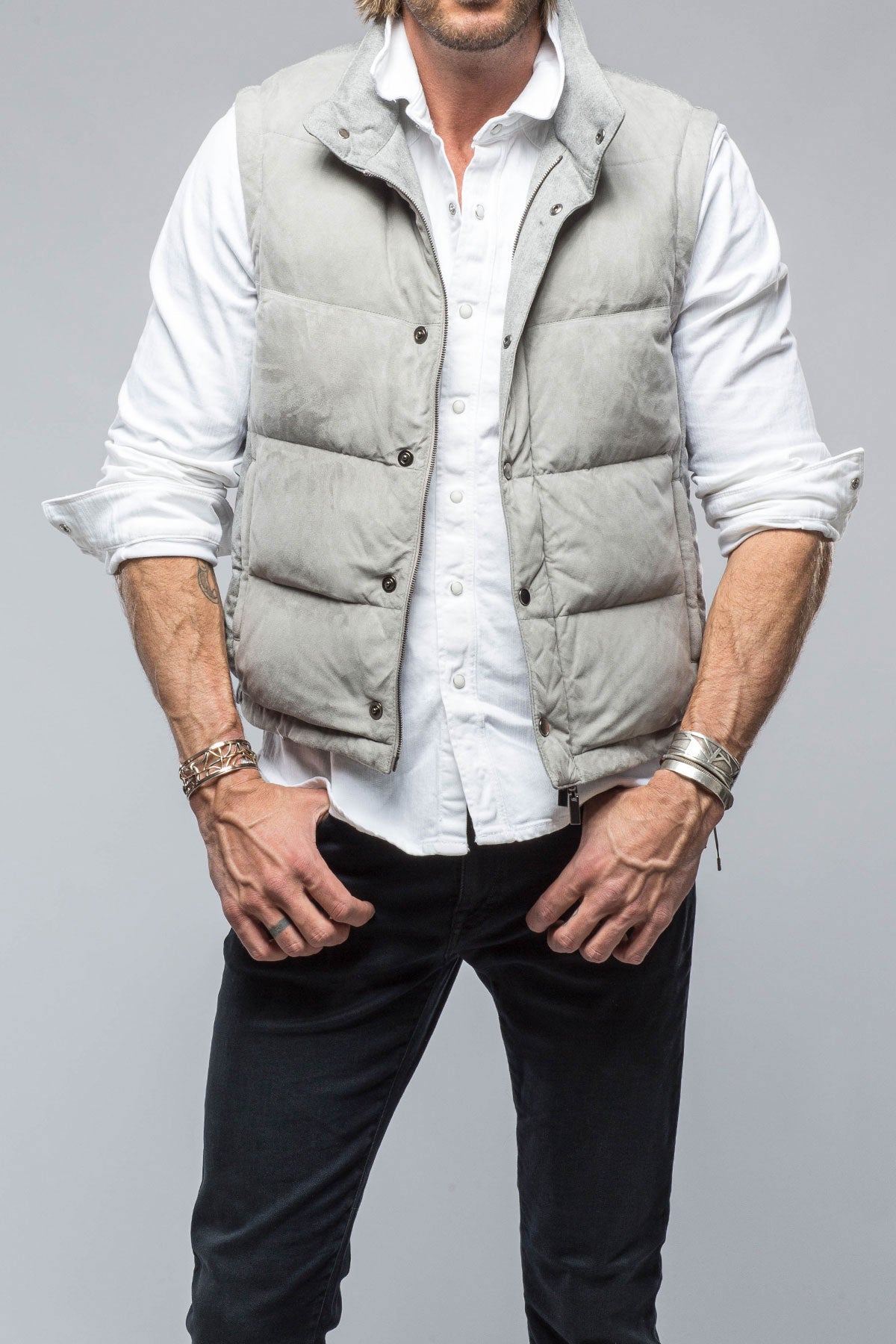 Two Arrows Vest in Steel | Mens - Outerwear - Leather | Gimo's