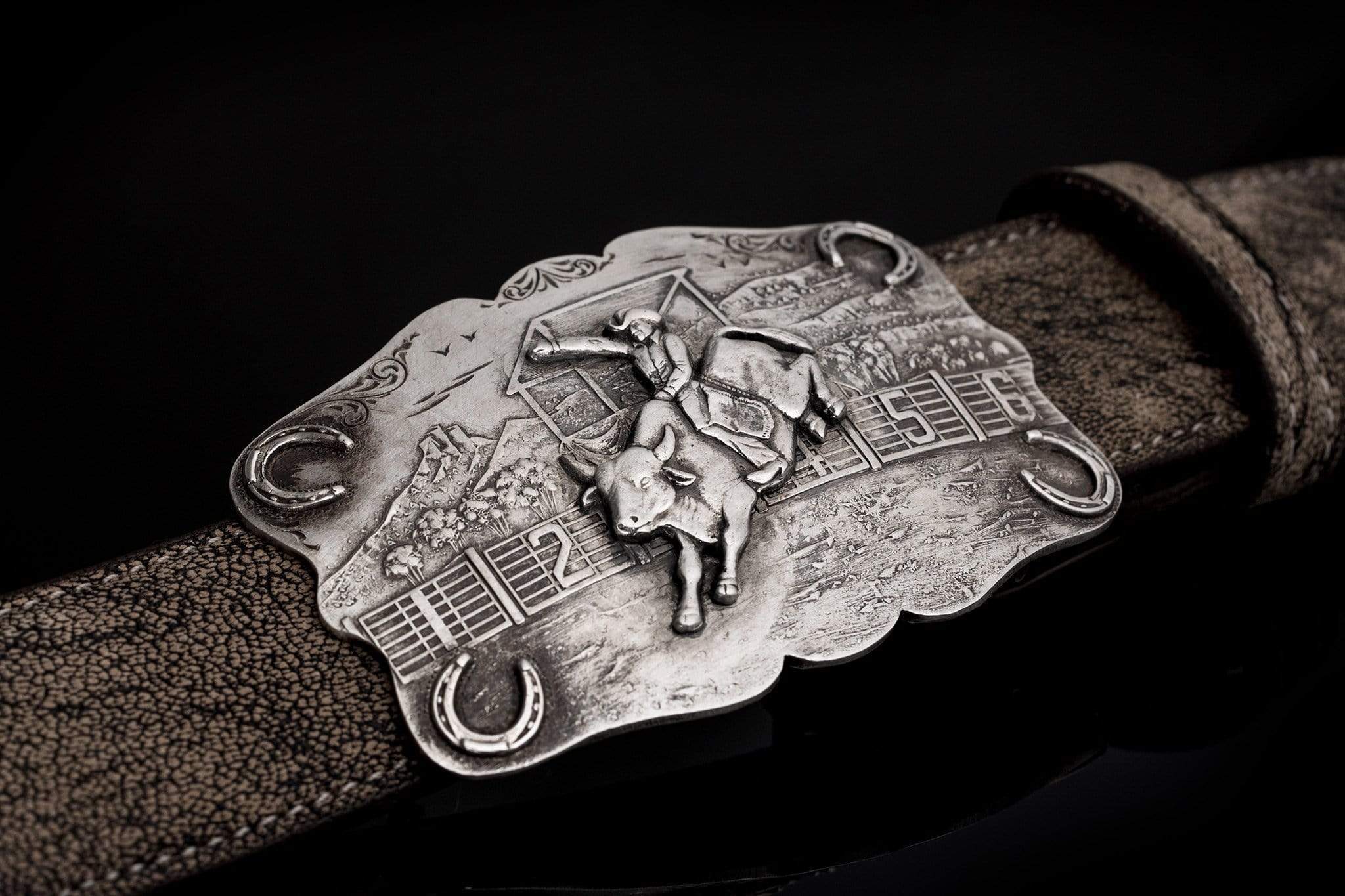 Morgan Scene Buckle W/ Bronc, Stars, Bull Rider & Horseshoes OS - AXEL'S