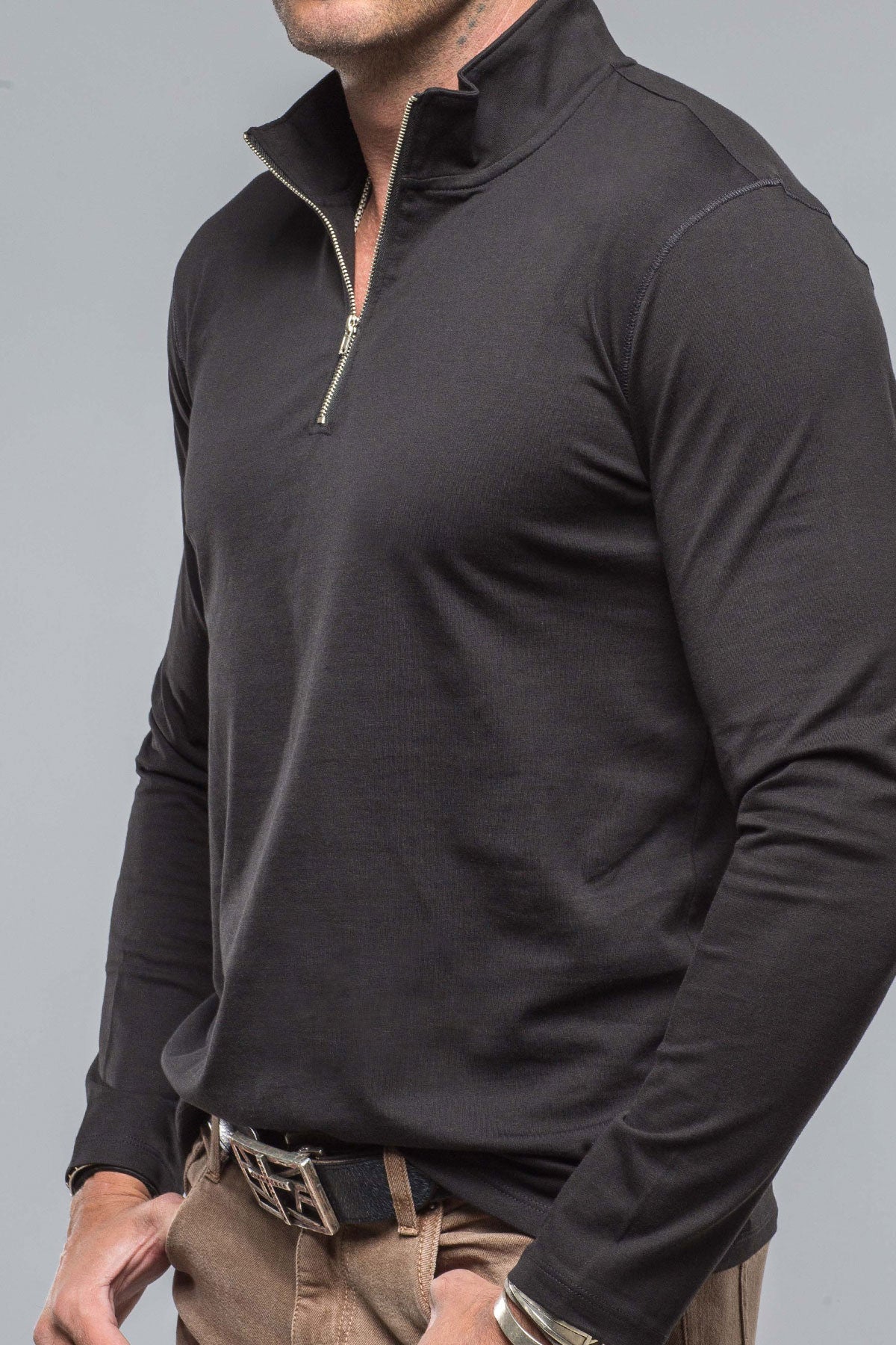 Modesto Luxe Pima Cotton Zip in Black | Mens - Shirts - T-Shirts | Georg Roth