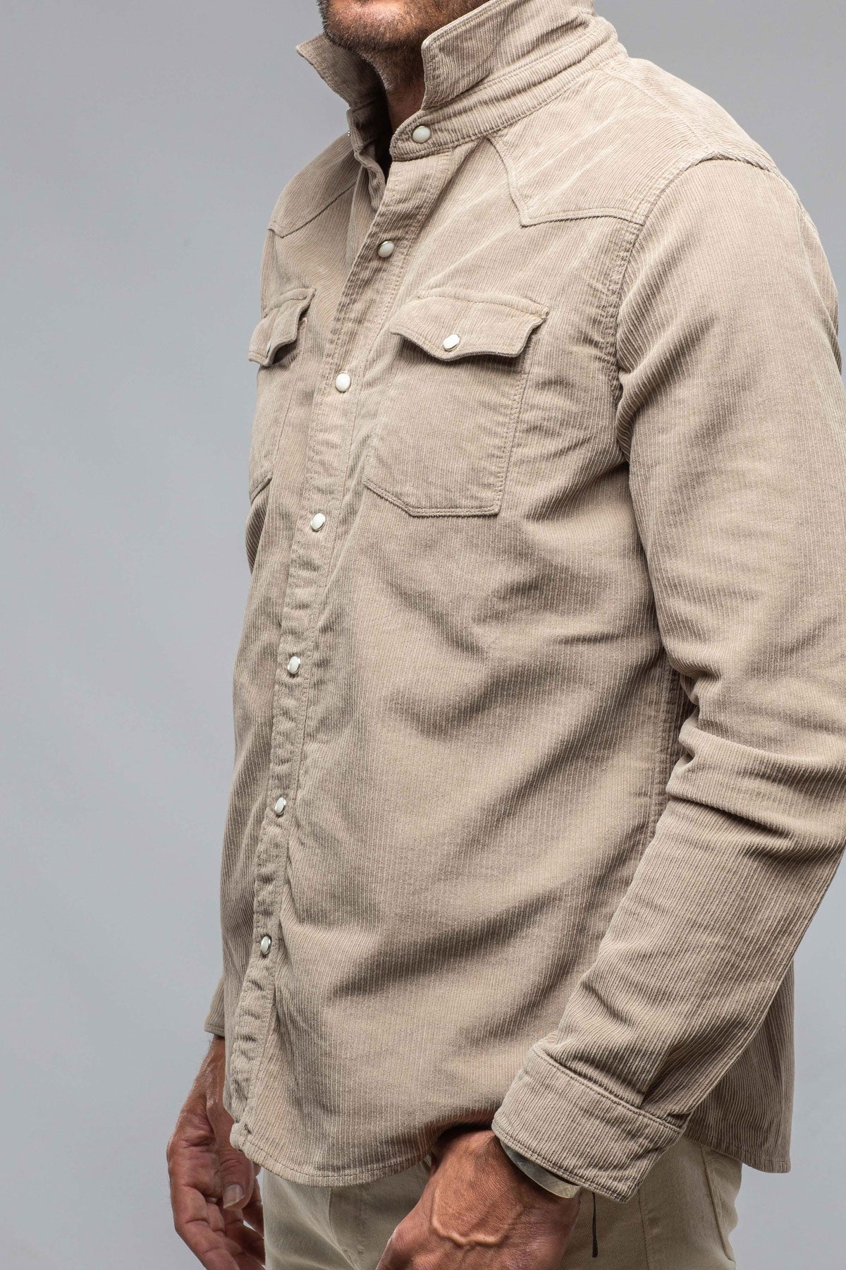 Brooks Corduroy Snap Shirt In Tortora | Mens - Snap Shirts | Axel's Premium Denim