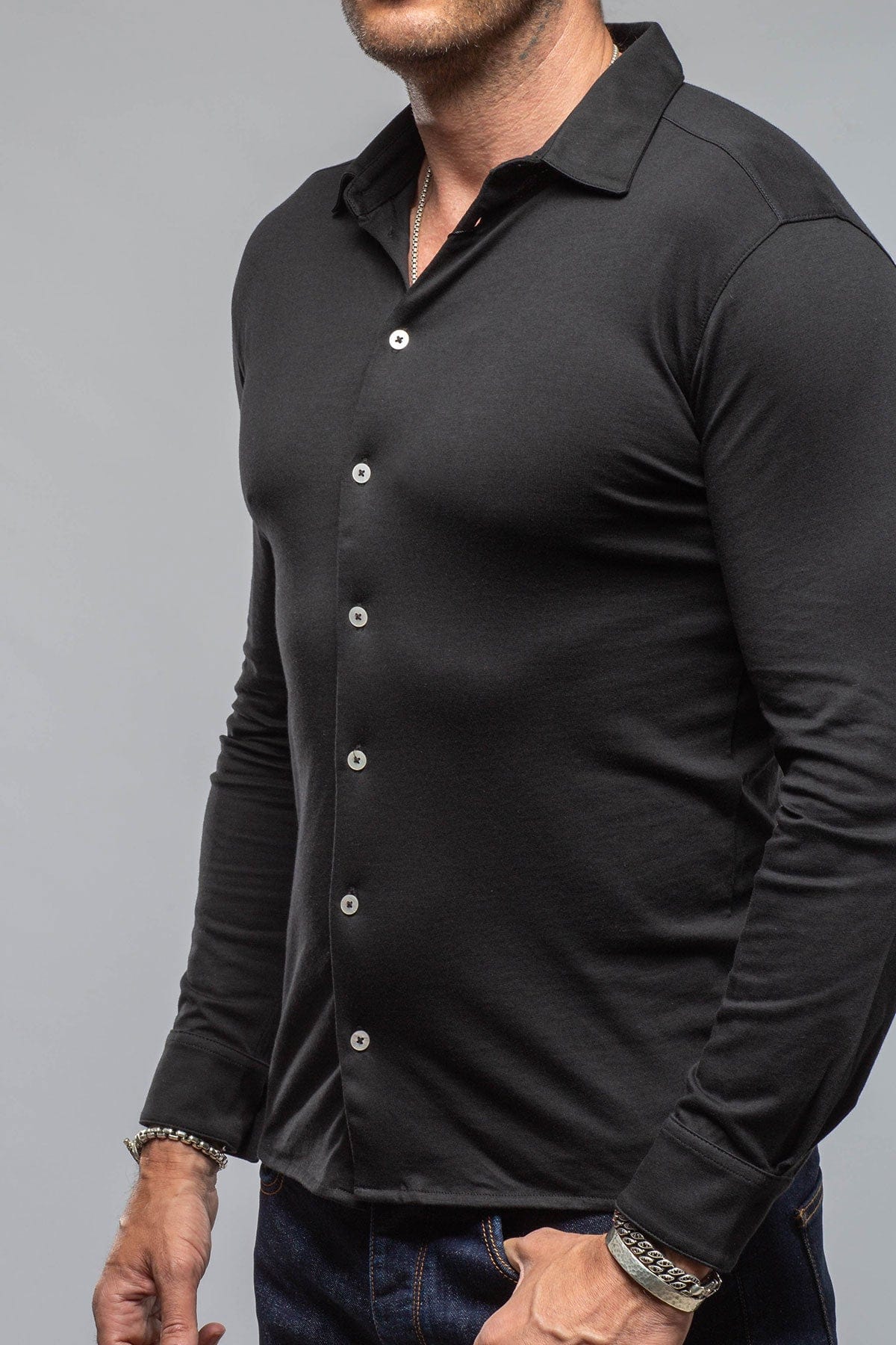 Cambria Button Up Polo in Black - AXEL'S