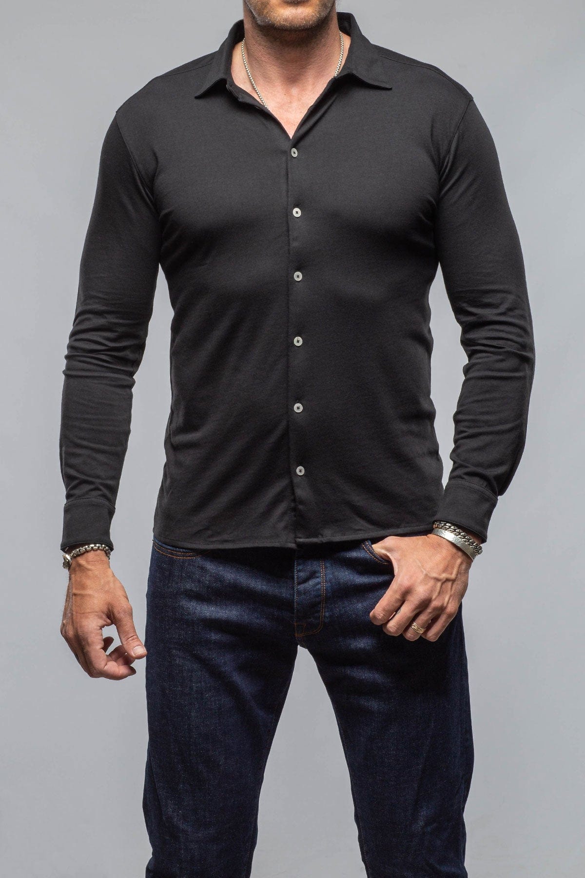 Cambria Button Up Polo in Black - AXEL'S