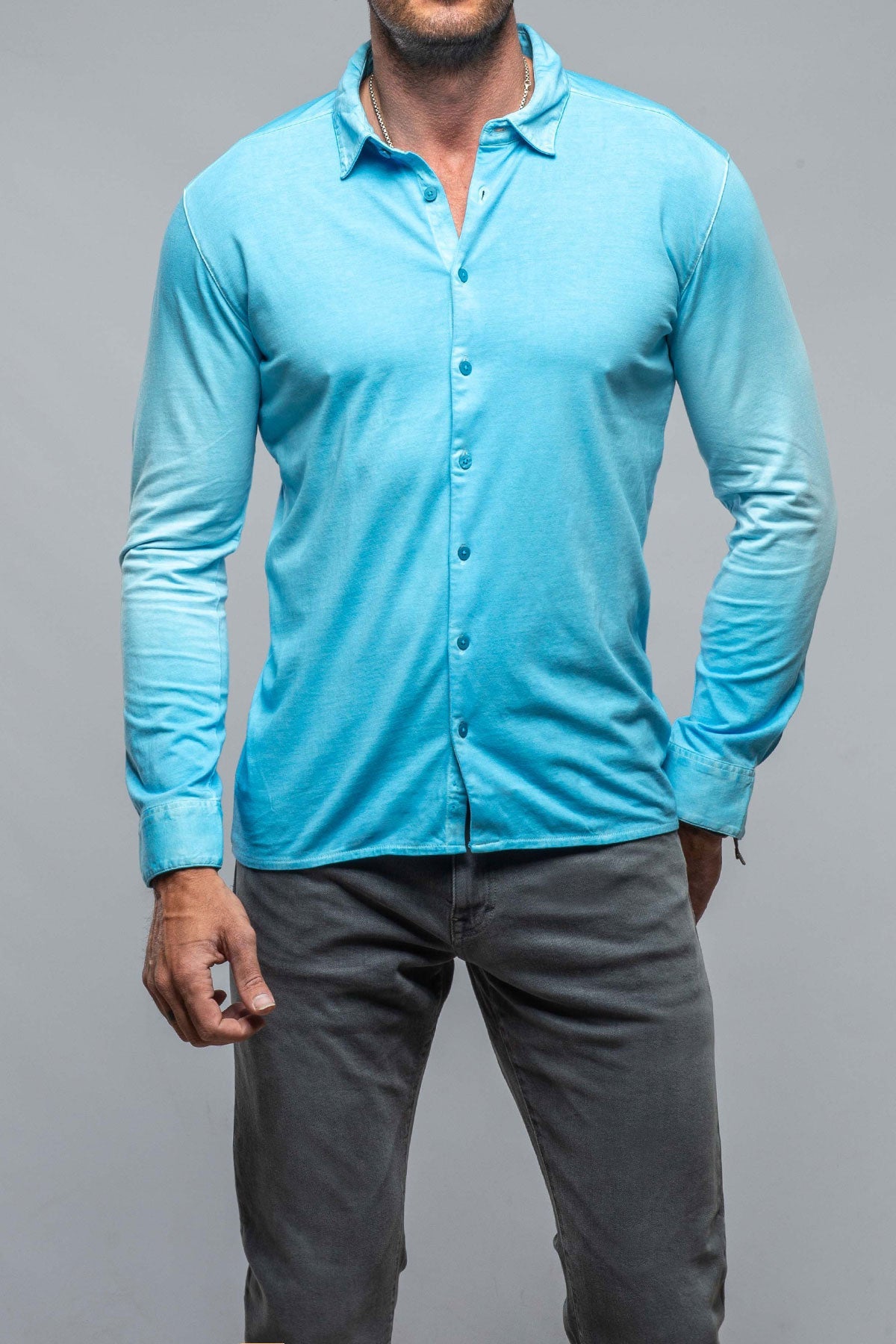 Georg Roth | Cambria Button Up Polo in Turquoise | Mens - Shirts - Polos