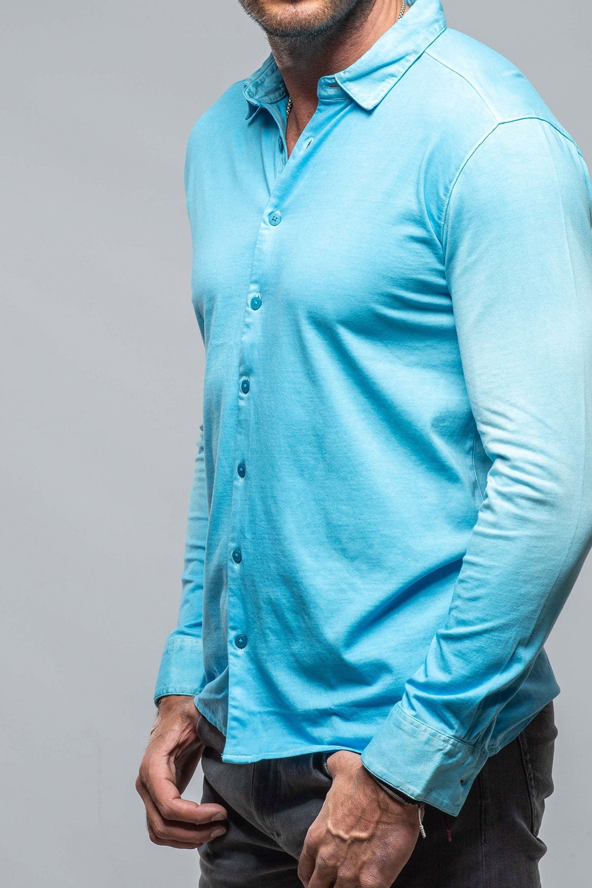 Georg Roth | Cambria Button Up Polo in Turquoise | Mens - Shirts - Polos