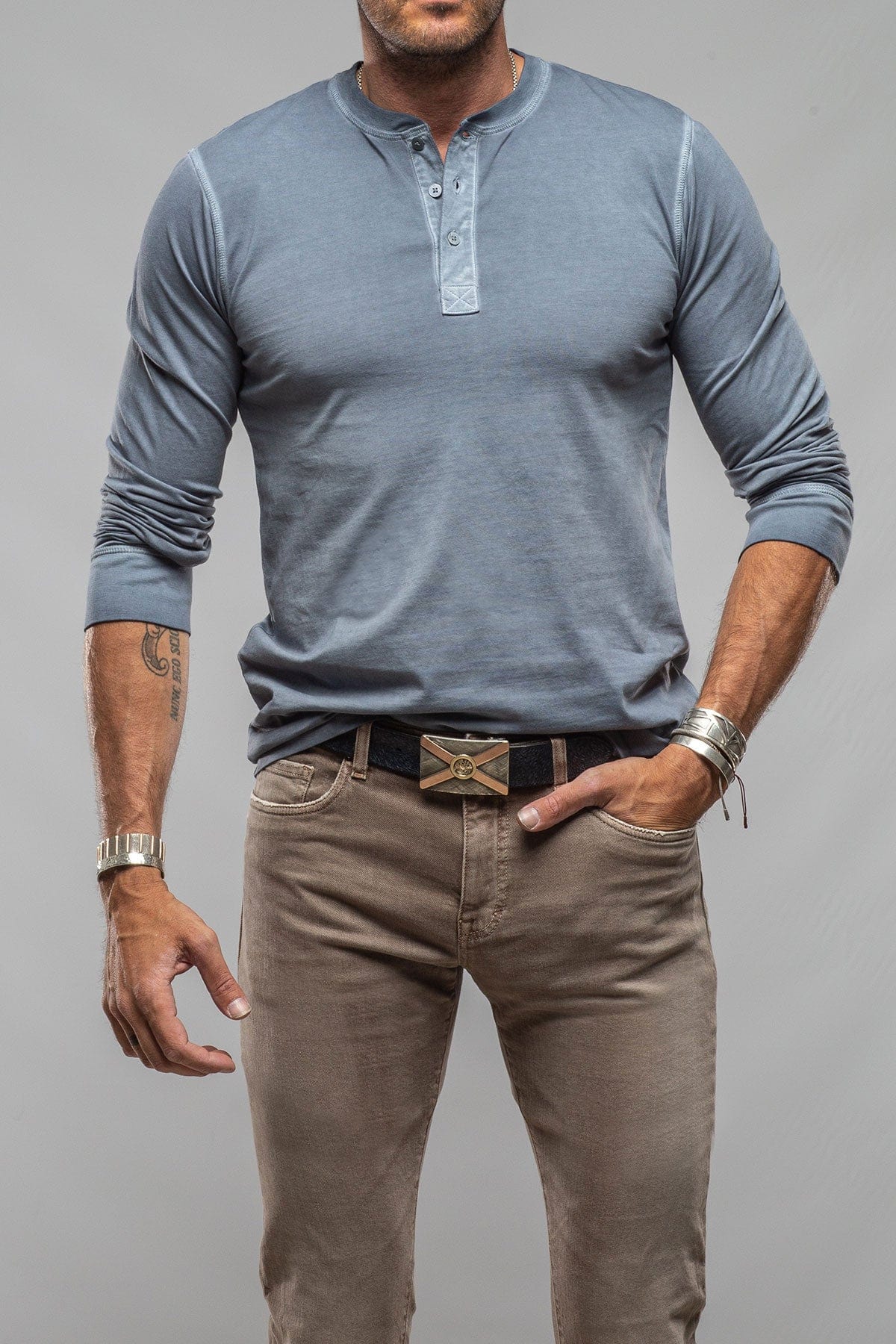 Coronado Cotton LS Henley in Capri Blue - AXEL'S