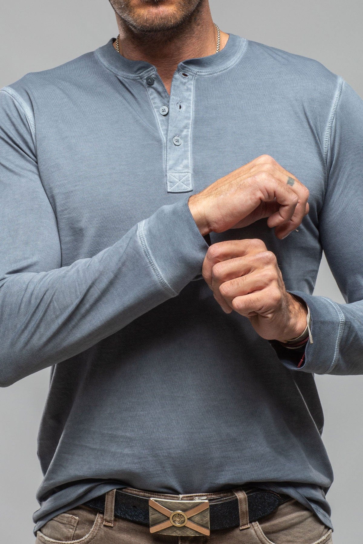 Coronado Cotton LS Henley in Capri Blue - AXEL'S