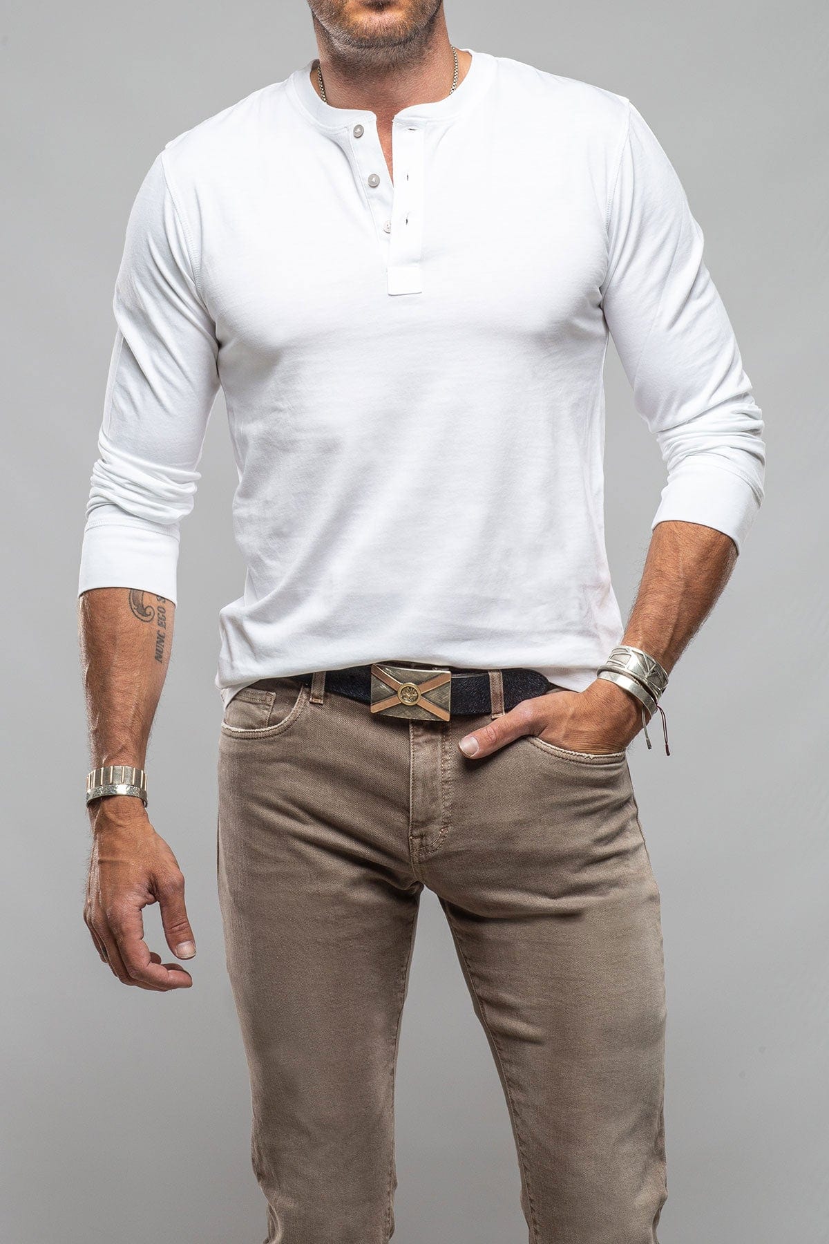 Coronado Cotton LS Henley in White - AXEL'S