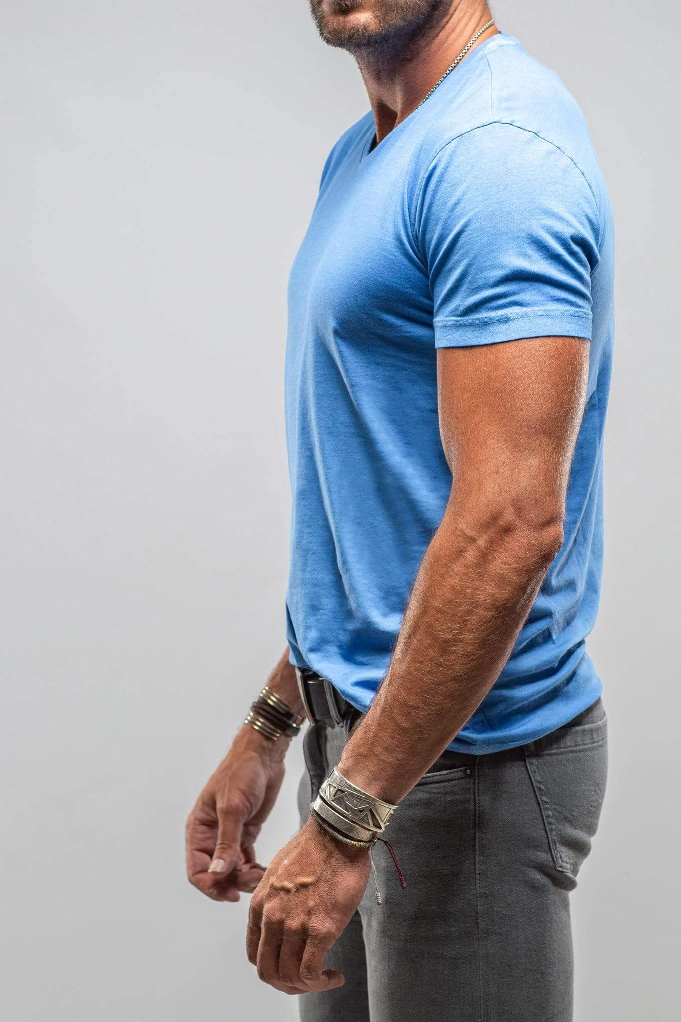 Siena Cotton V Neck Tee In Blue Lagoon - AXEL'S