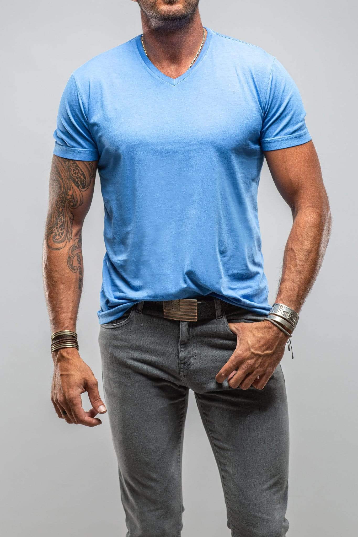 Siena Cotton V Neck Tee In Blue Lagoon - AXEL'S