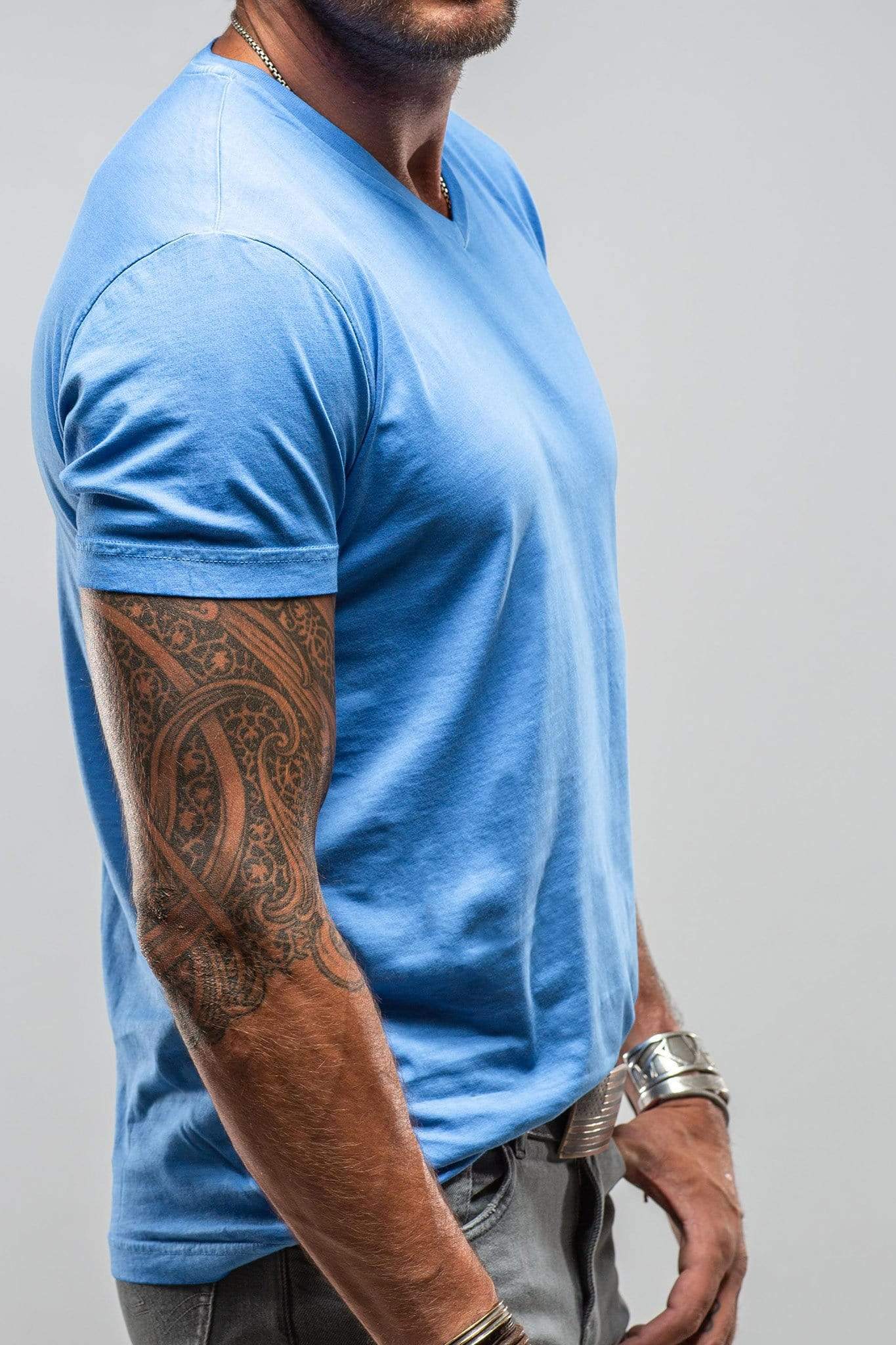 Siena Cotton V Neck Tee In Blue Lagoon - AXEL'S