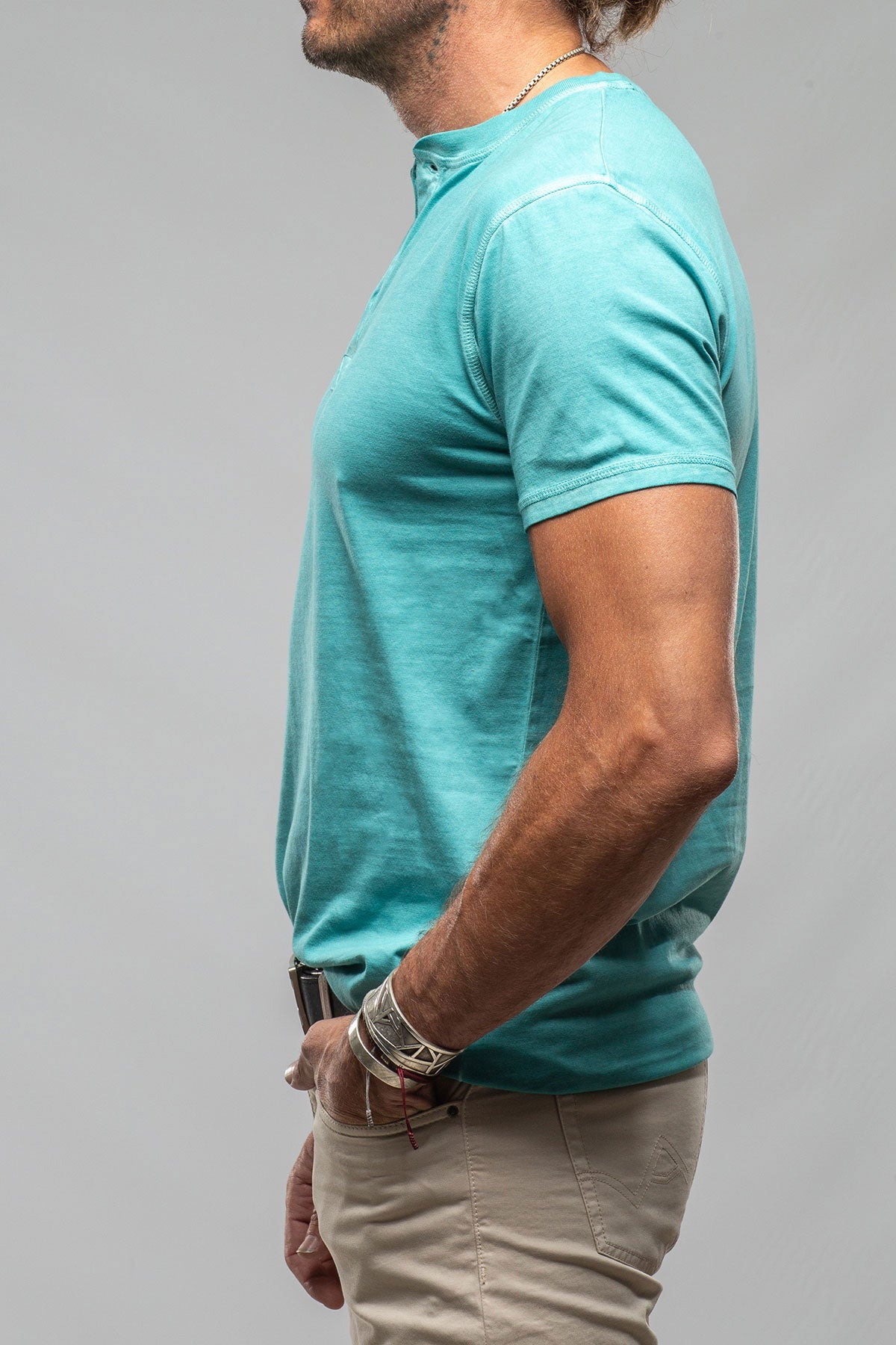 Georg Roth | Mendocino Cotton SS Henley in Mint | Mens - Shirts - T-Shirts