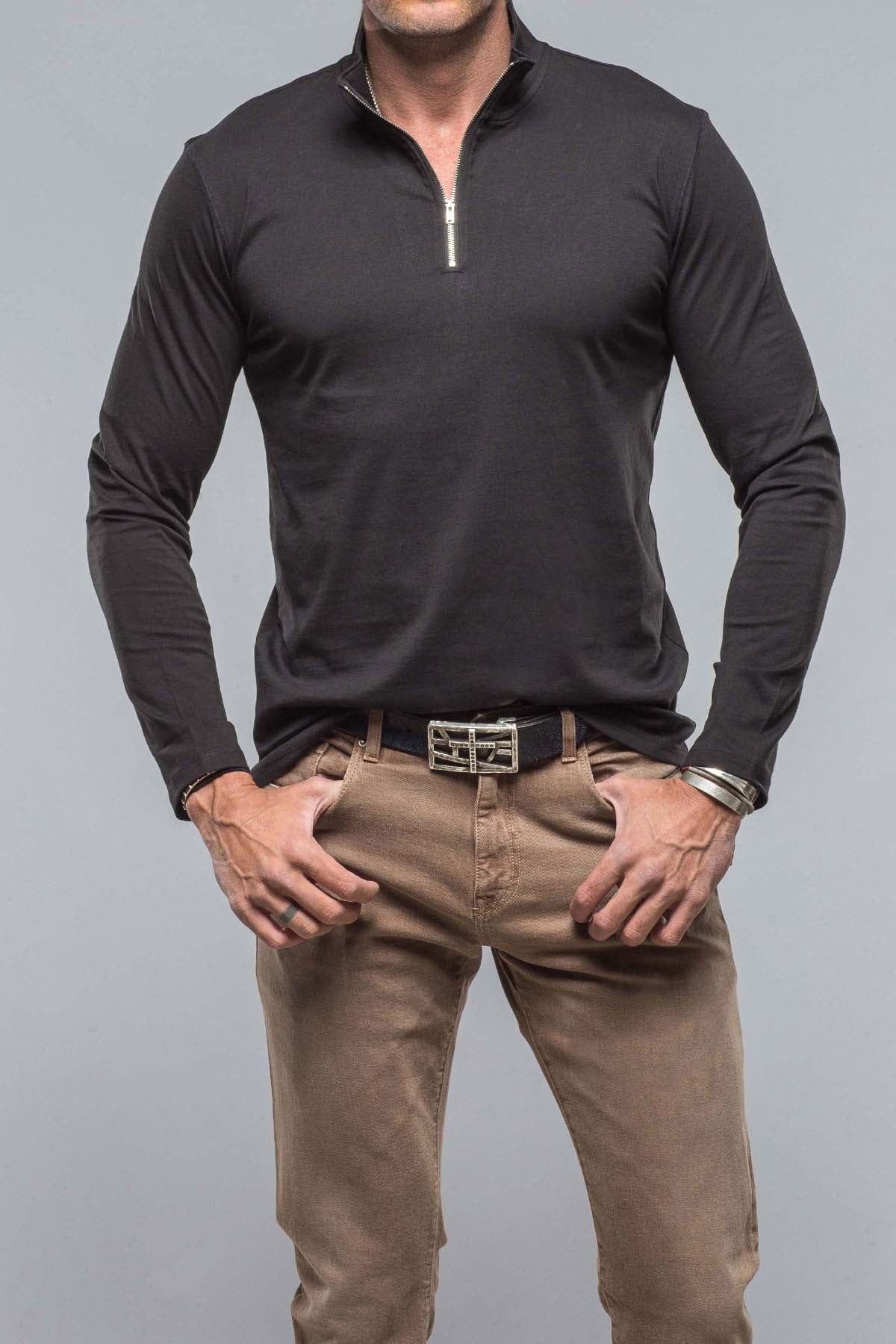 Georg Roth | Modesto Luxe Pima Cotton Zip in Black | Mens - Shirts - T-Shirts