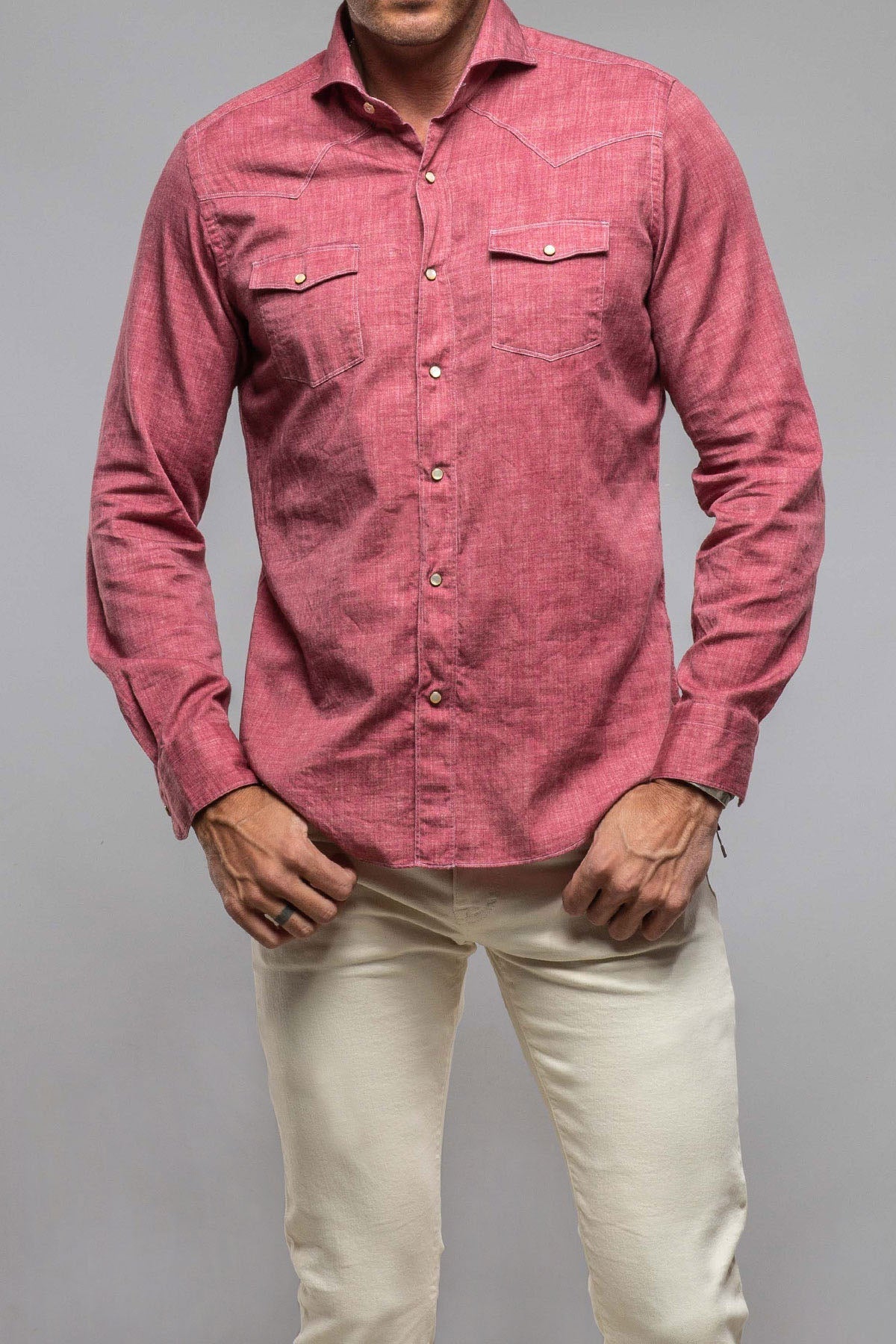 Giannetto Portofino | Wyatt Western Snap Shirt Cranberry | Mens - Shirts - Outpost