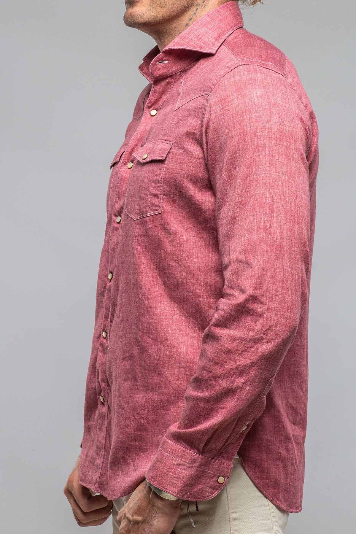 Giannetto Portofino | Wyatt Western Snap Shirt Cranberry | Mens - Shirts - Outpost